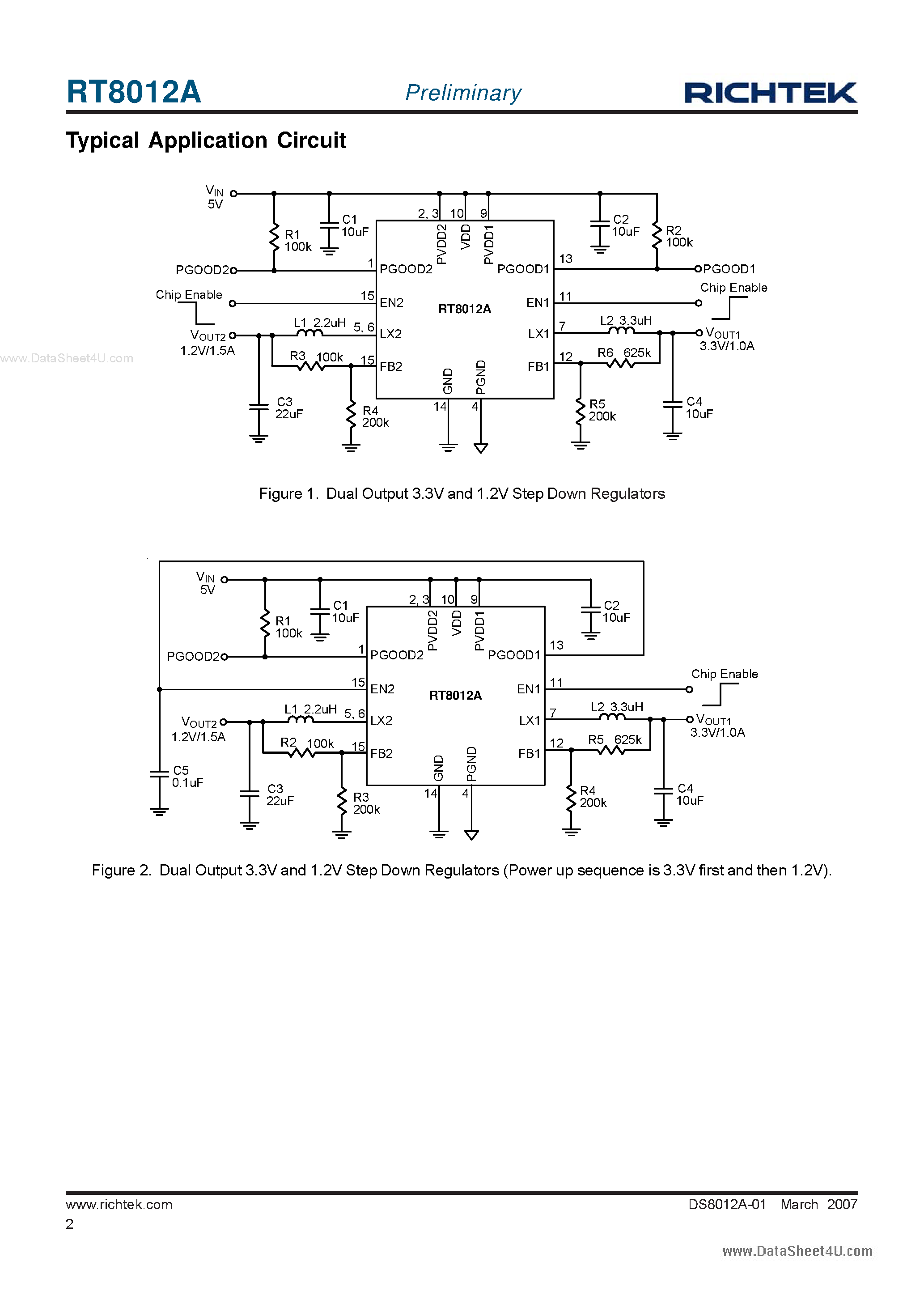 Datasheet RT8012A - Dual 1A/1.5A-1.2MHz Synchronous Step-Down Converters page 2