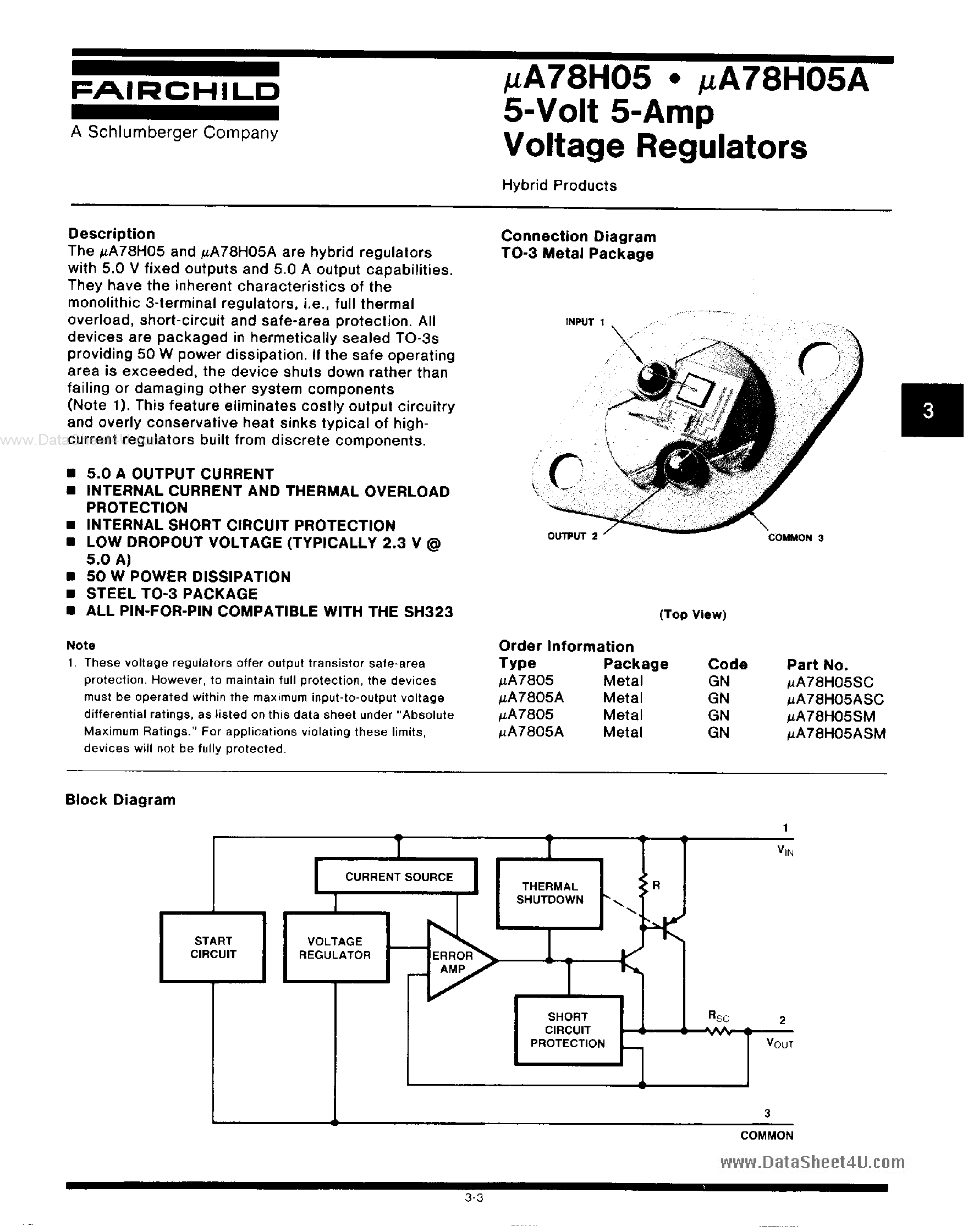 Datasheet 78H05 - 5-Volt 5-Amp Voltage Regulators page 1