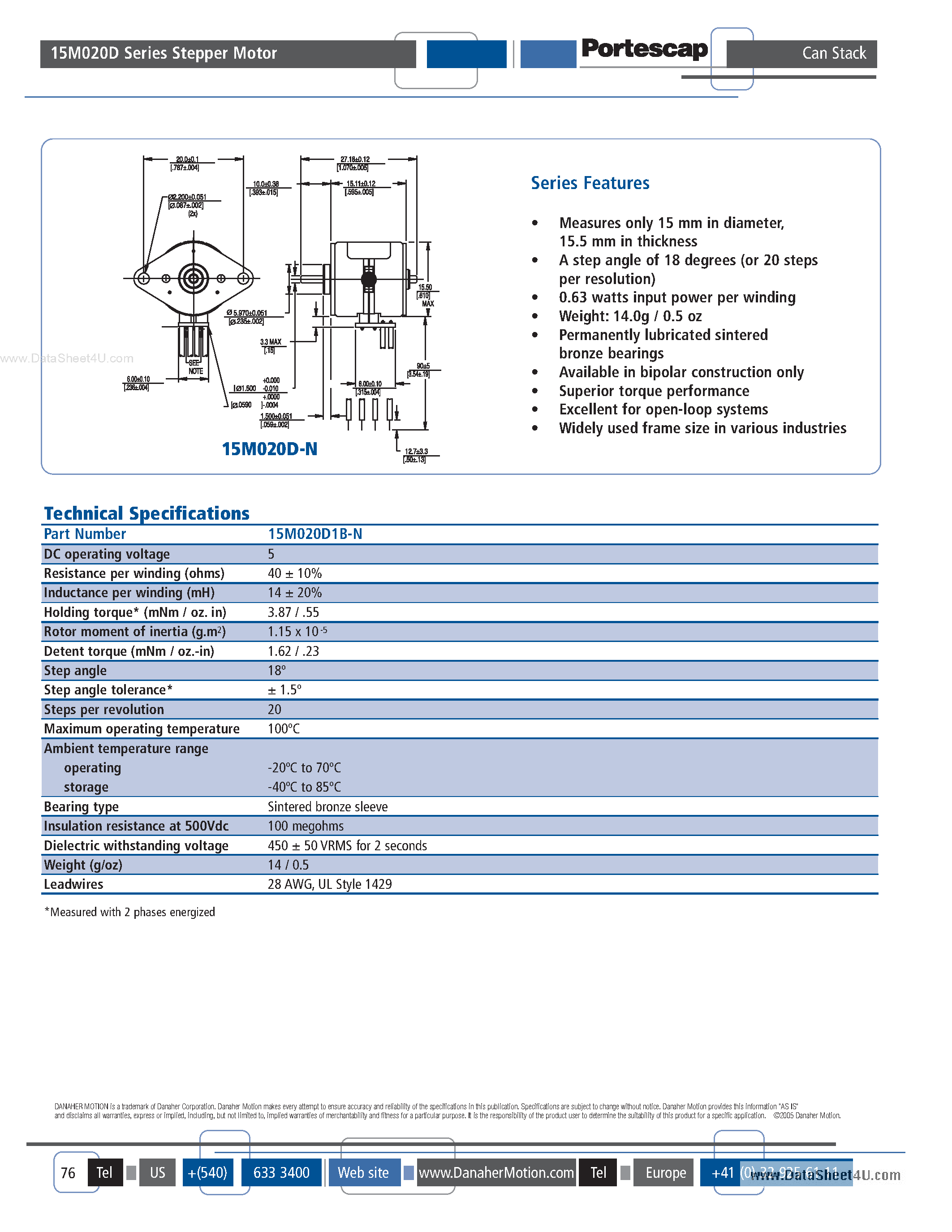Datasheet 15M020D - Stepper Motor page 1