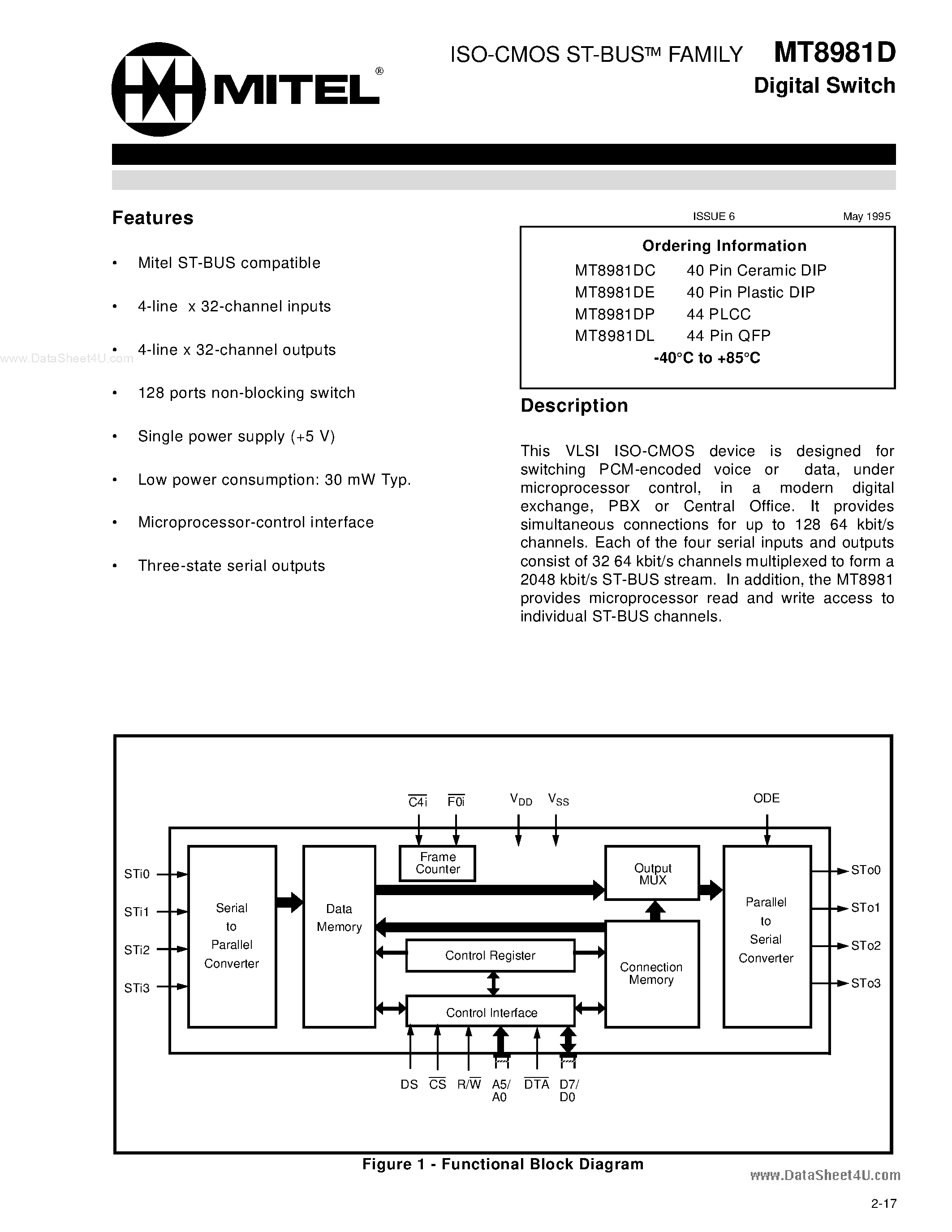 Datasheet MT8981D page 1 Datasheet MT8981D - Digital Switch page 1