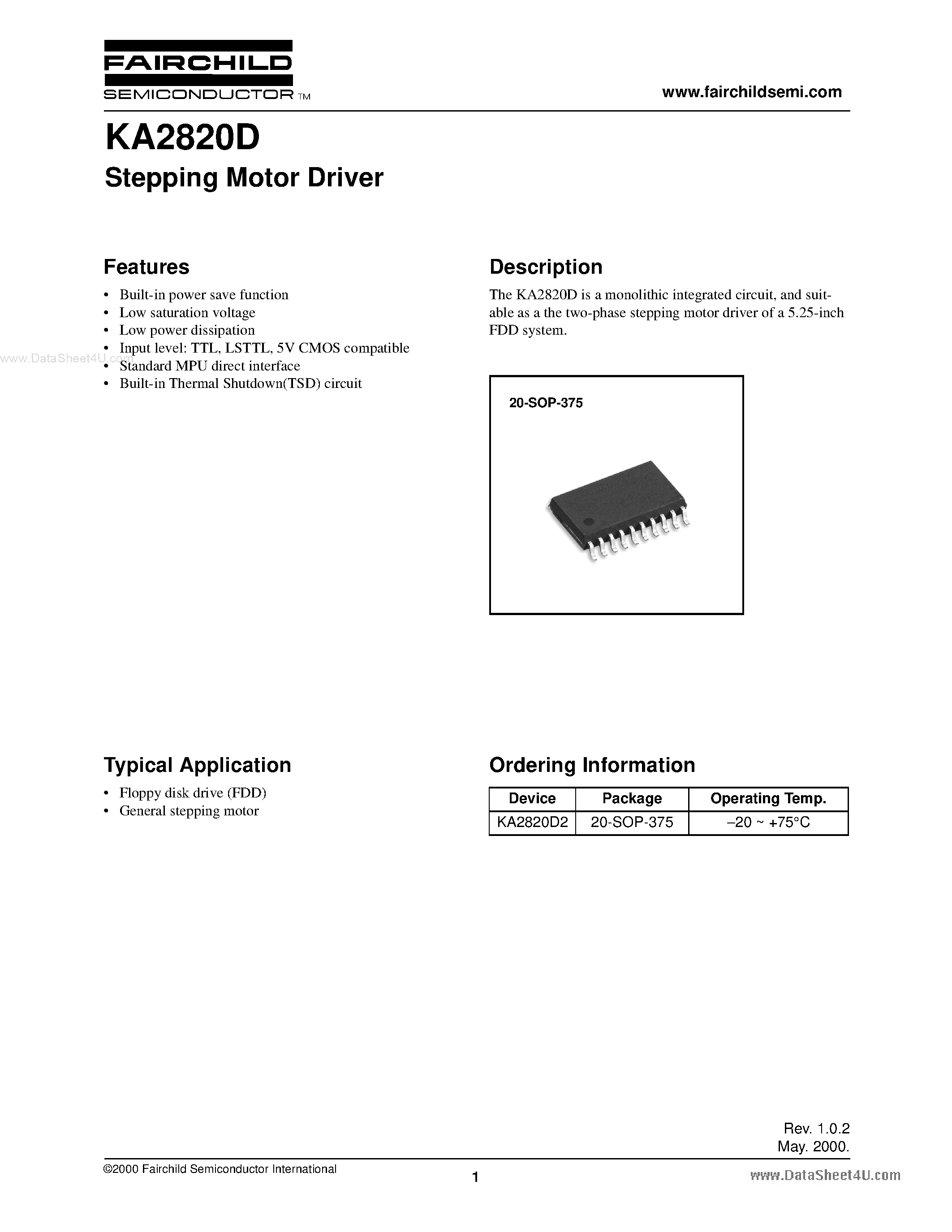 Даташит KA2820D - Stepping Motor Driver страница 1