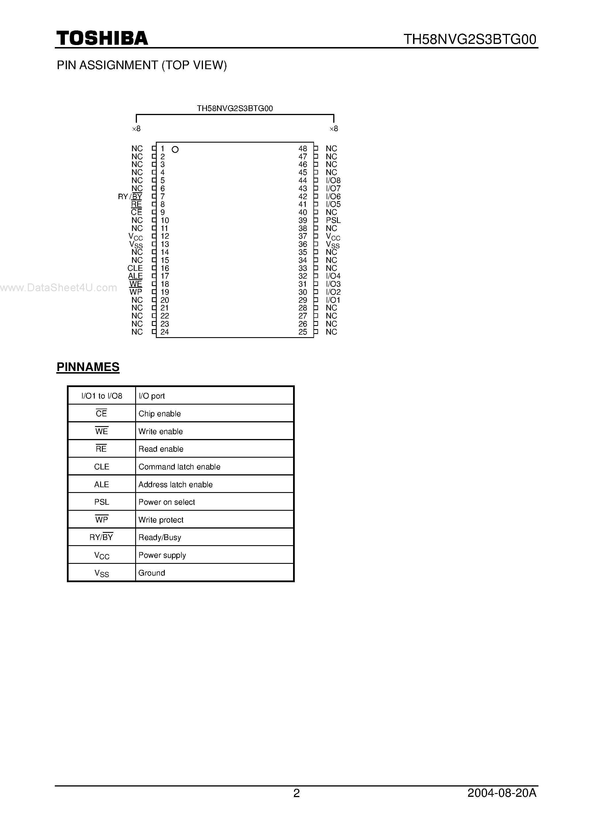 Datasheet TH58NVG2S3BTG00 - 4-Gbit CMOS NAND EPROM page 2