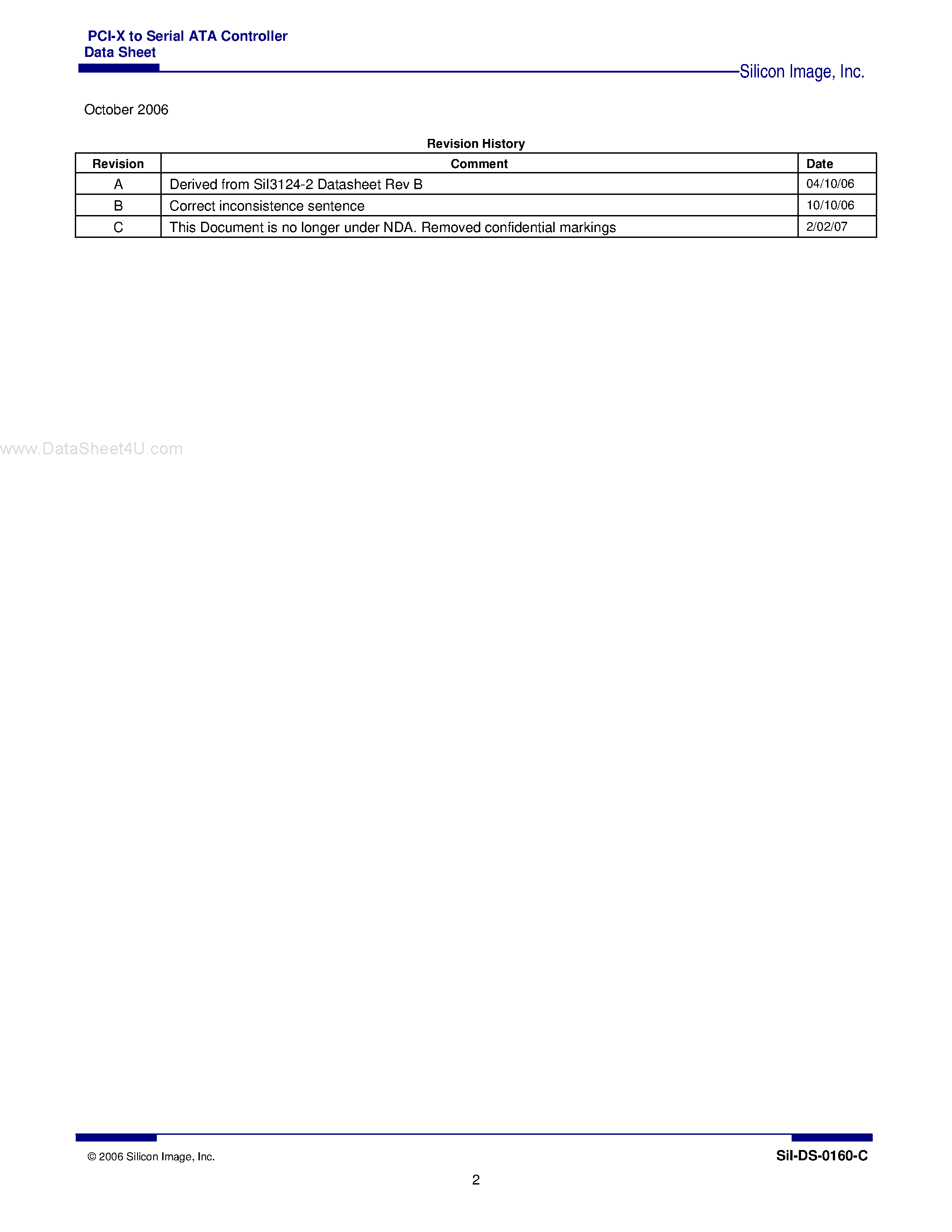 Даташит SII3124A - PCI-X to Serial ATA Controller страница 2