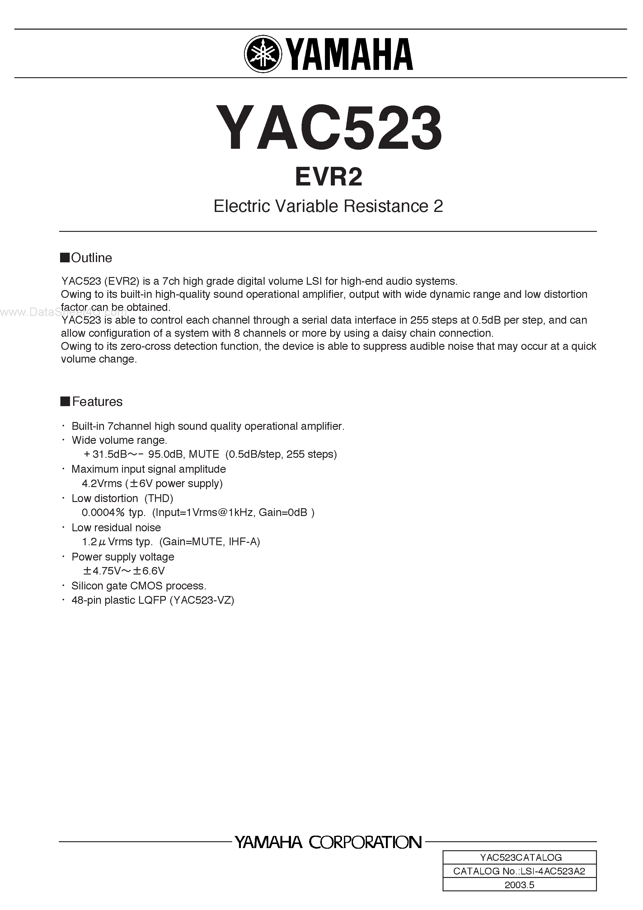 Datasheet YAC523 - Electric Variable Resistance 2 page 1