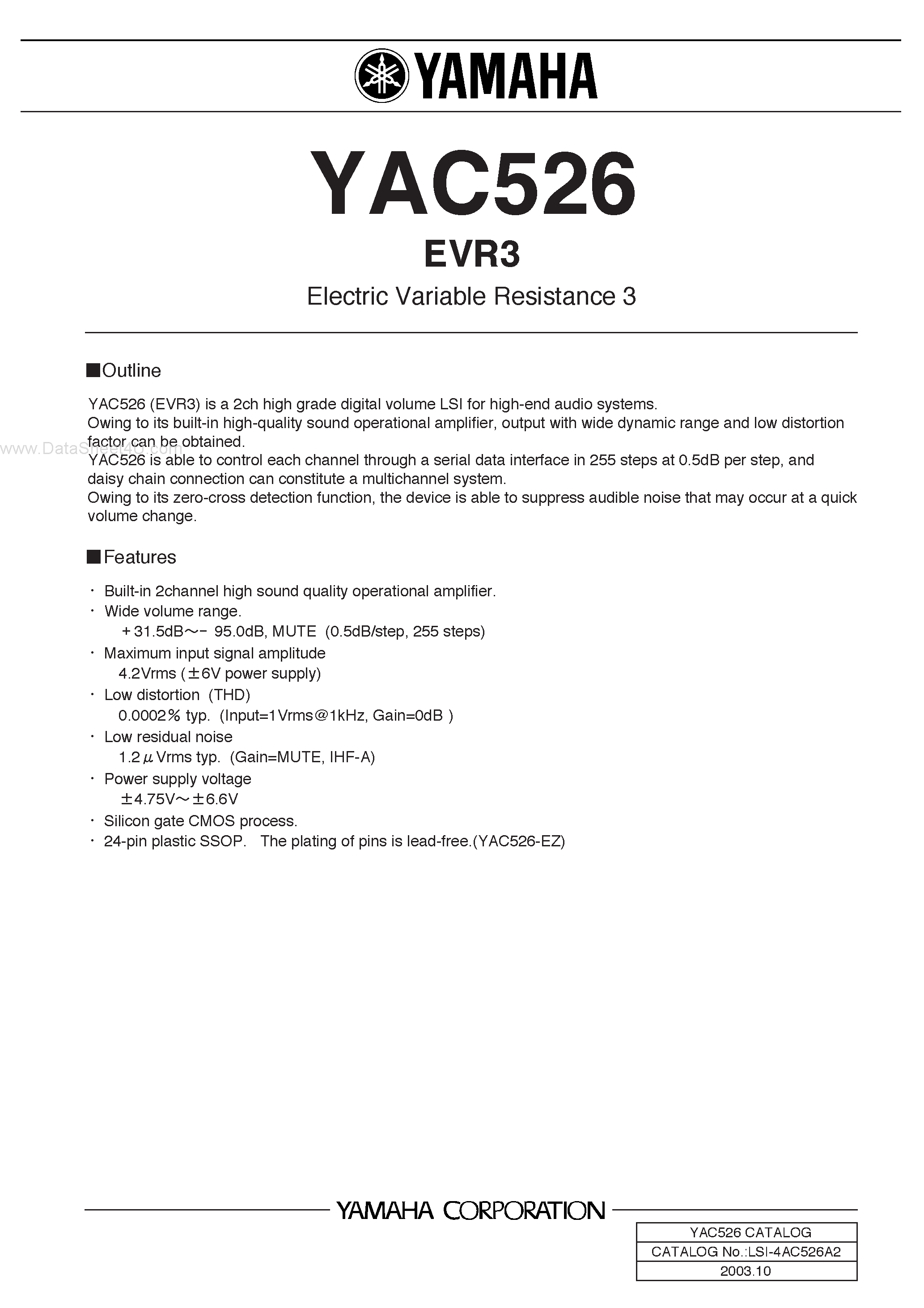 Даташит YAC526 - Electric Variable Resistance 3 страница 1