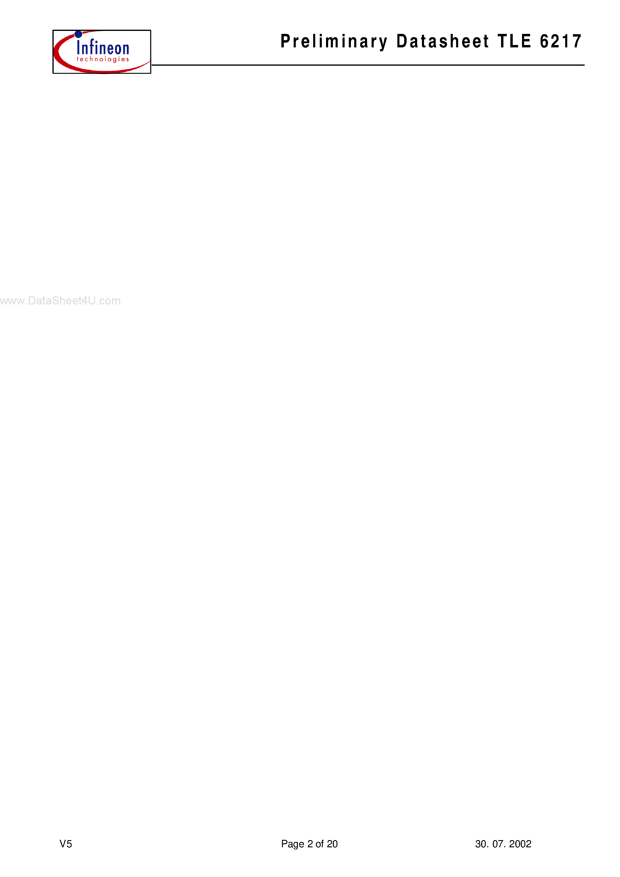 Datasheet TLE6217 page 2 Datasheet TLE6217 - Smart Quad Channel Low-Side Switch page 2