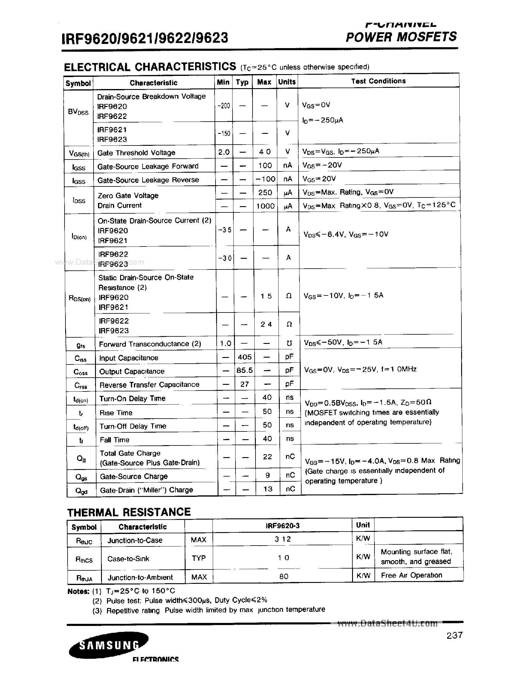 Даташит IRF9620 - (IRF9620 - IRF9623) P-Channel Power MOSFETS страница 2