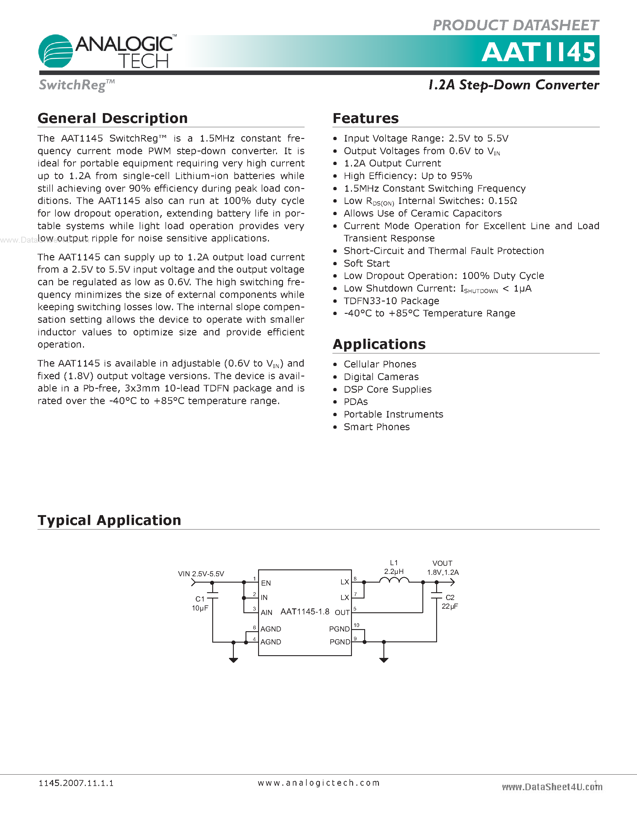 Datasheet AAT1145 - 1.2A Step-Down Converter page 1