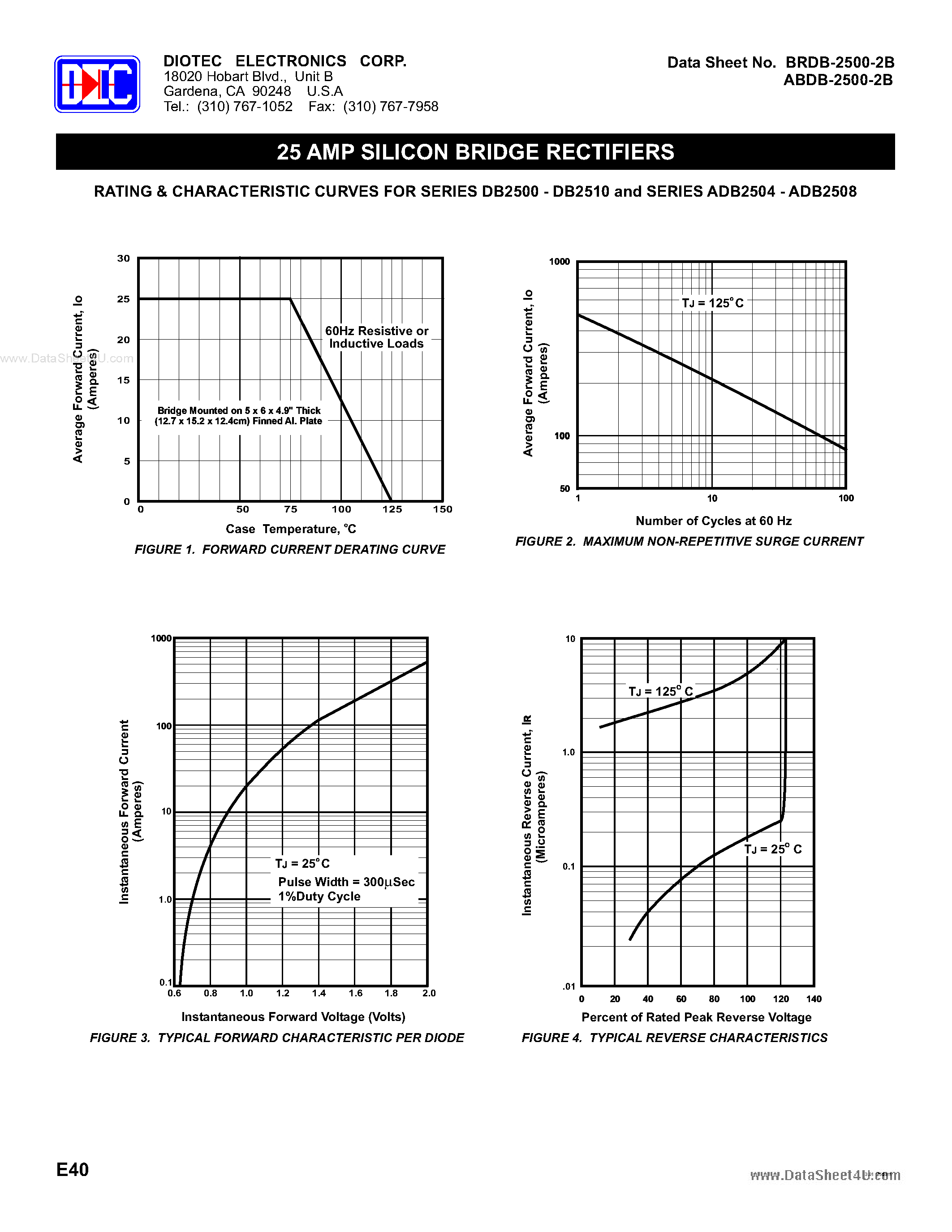 Даташит на микросхему ADB2504 страница 2 Даташит ADB2504 - (ADB2504 - ADB2508) 25 AMP SILICON BRIDGE RECTIFIERS страница 2