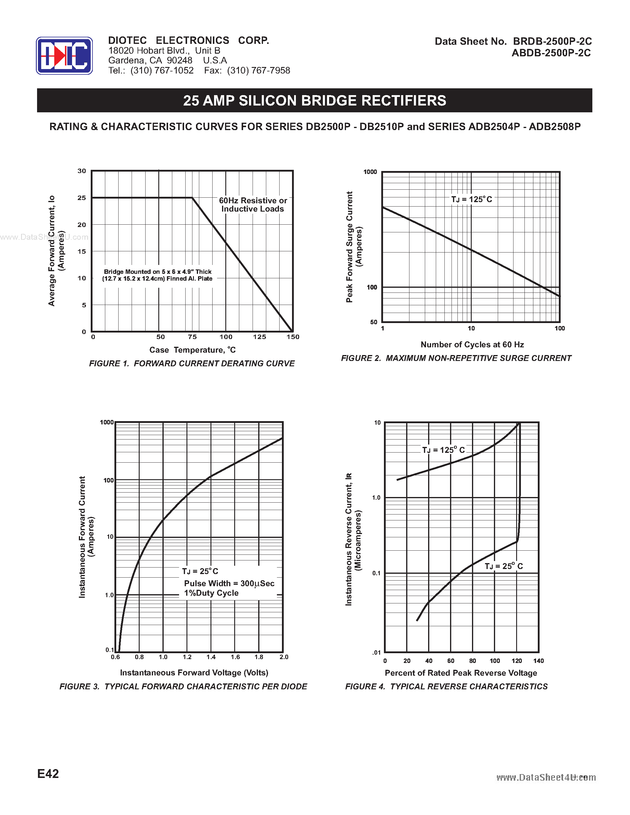 Datasheet ADB2504P page 2 Datasheet ADB2504P - (ADB2504P - ADB2508P) 25 AMP SILICON BRIDGE RECTIFIERS page 2