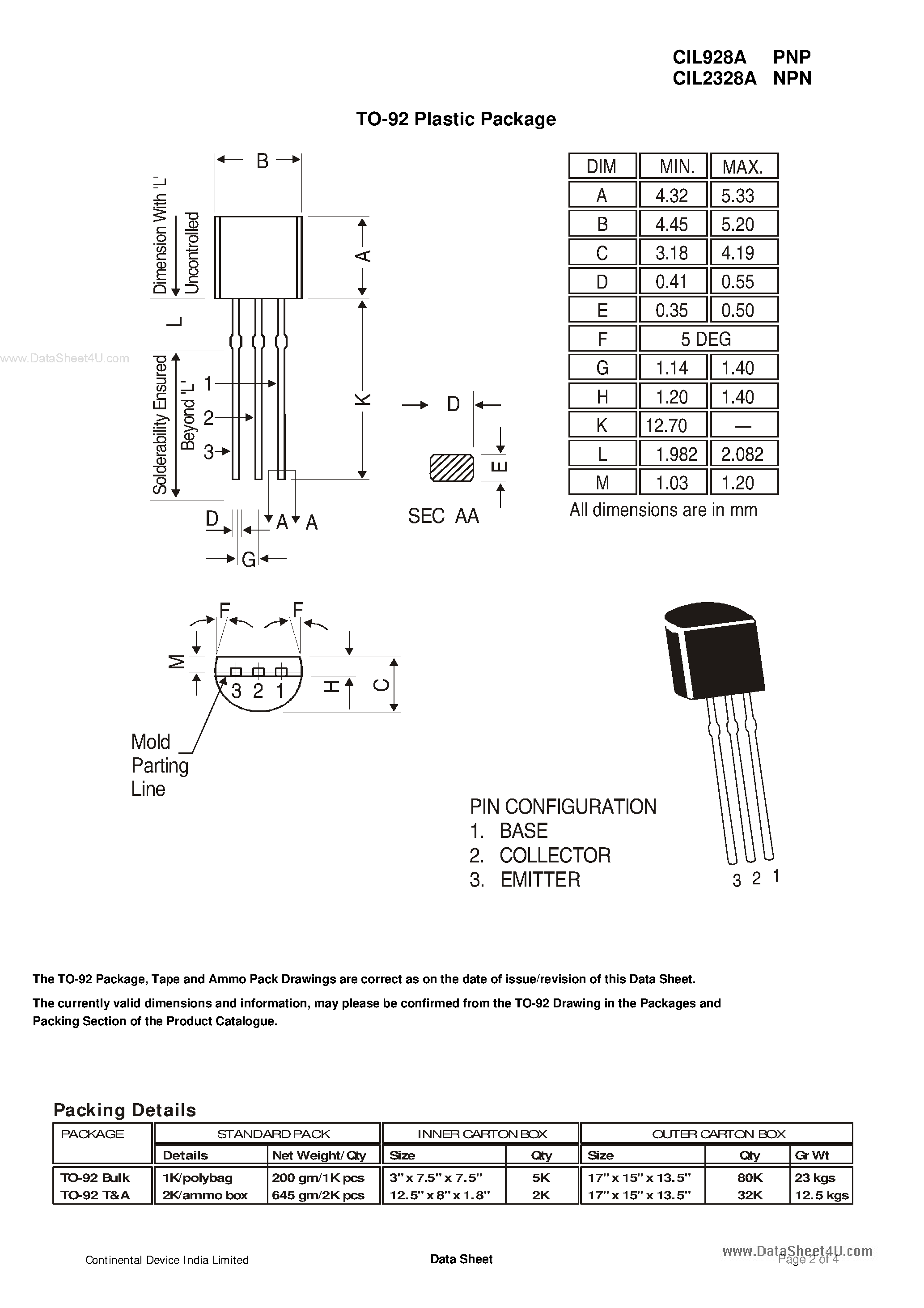 Даташит CIL2328 - (CIL928A / CIL2328) SILICON PLANAR EPITAXIAL TRANSISTORS страница 2