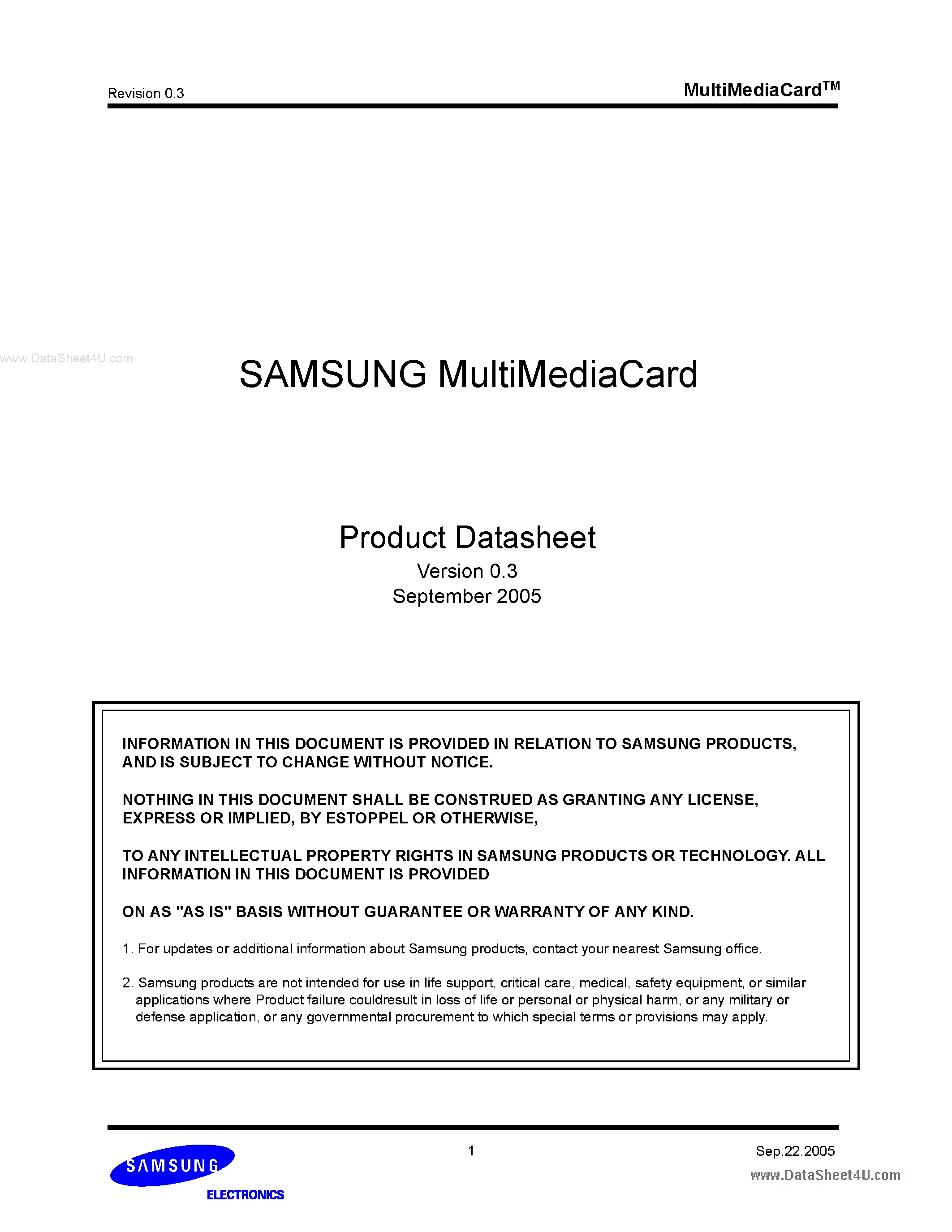 Datasheet MC1GH128DACA page 1 Datasheet MC1GH128DACA - MultiMediaCard page 1