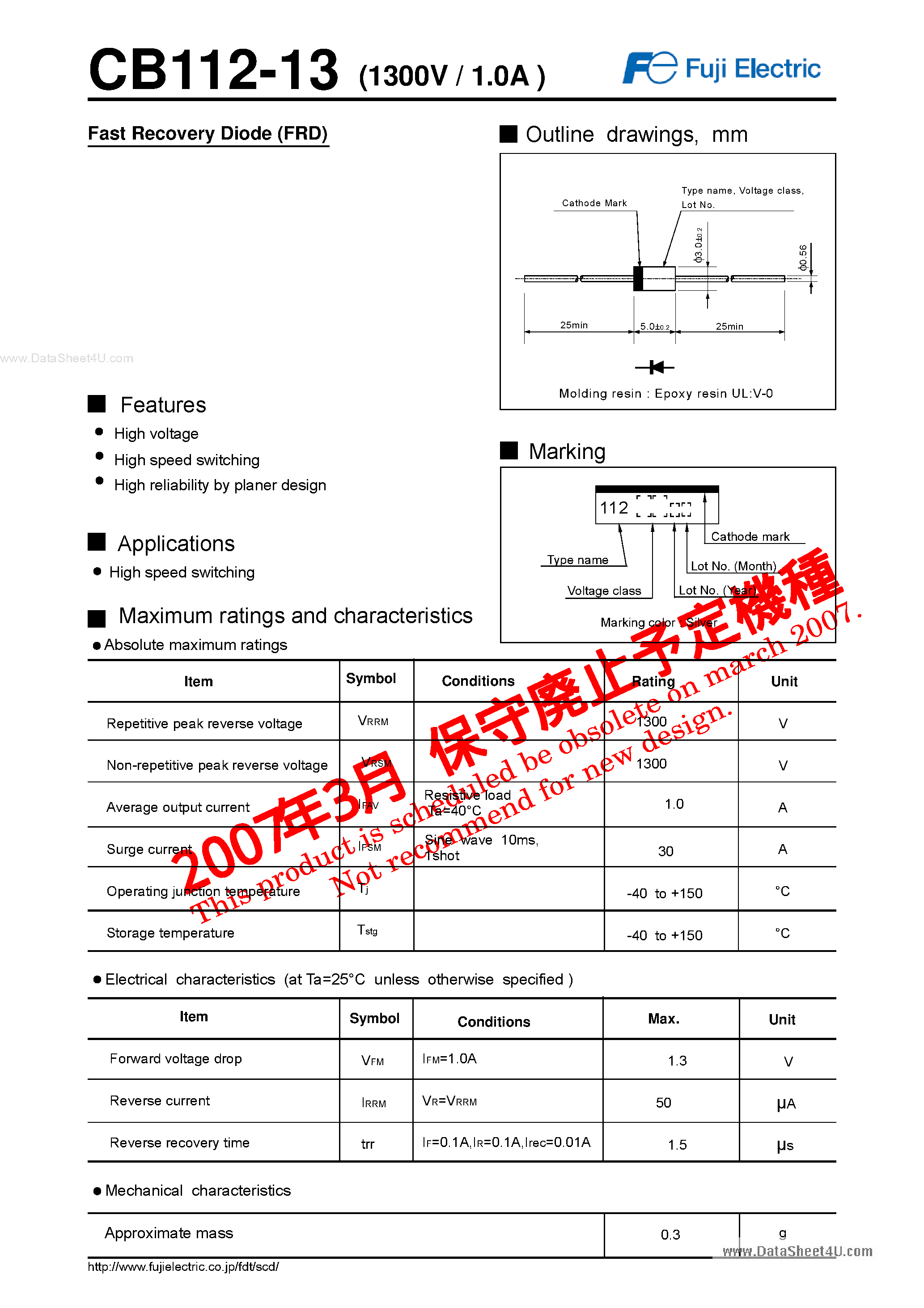 Datasheet CB112-13 - Fast Recovery Diode page 1