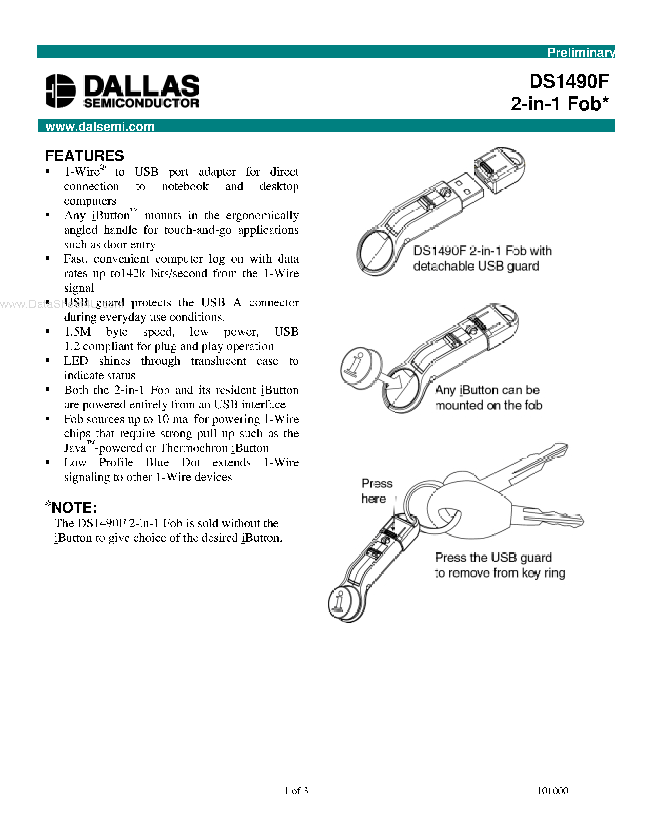 Datasheet DS1490F - 2-in-1 Fob page 1