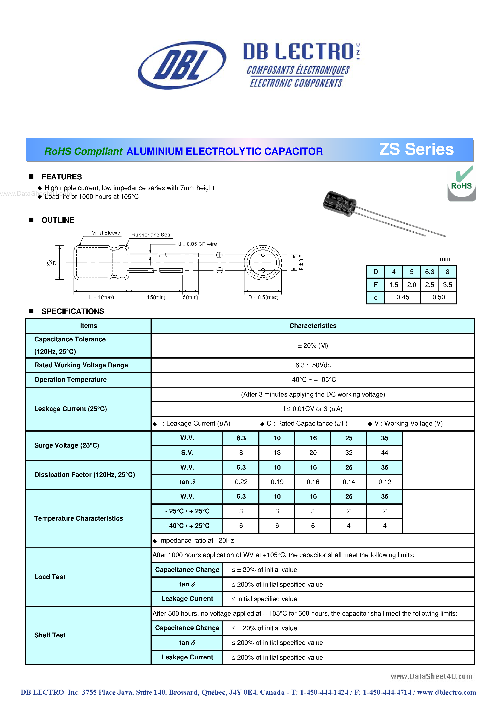 Datasheet ZS2Axxxx - ALUMINIUM ELECTROLYTIC CAPACITOR page 1