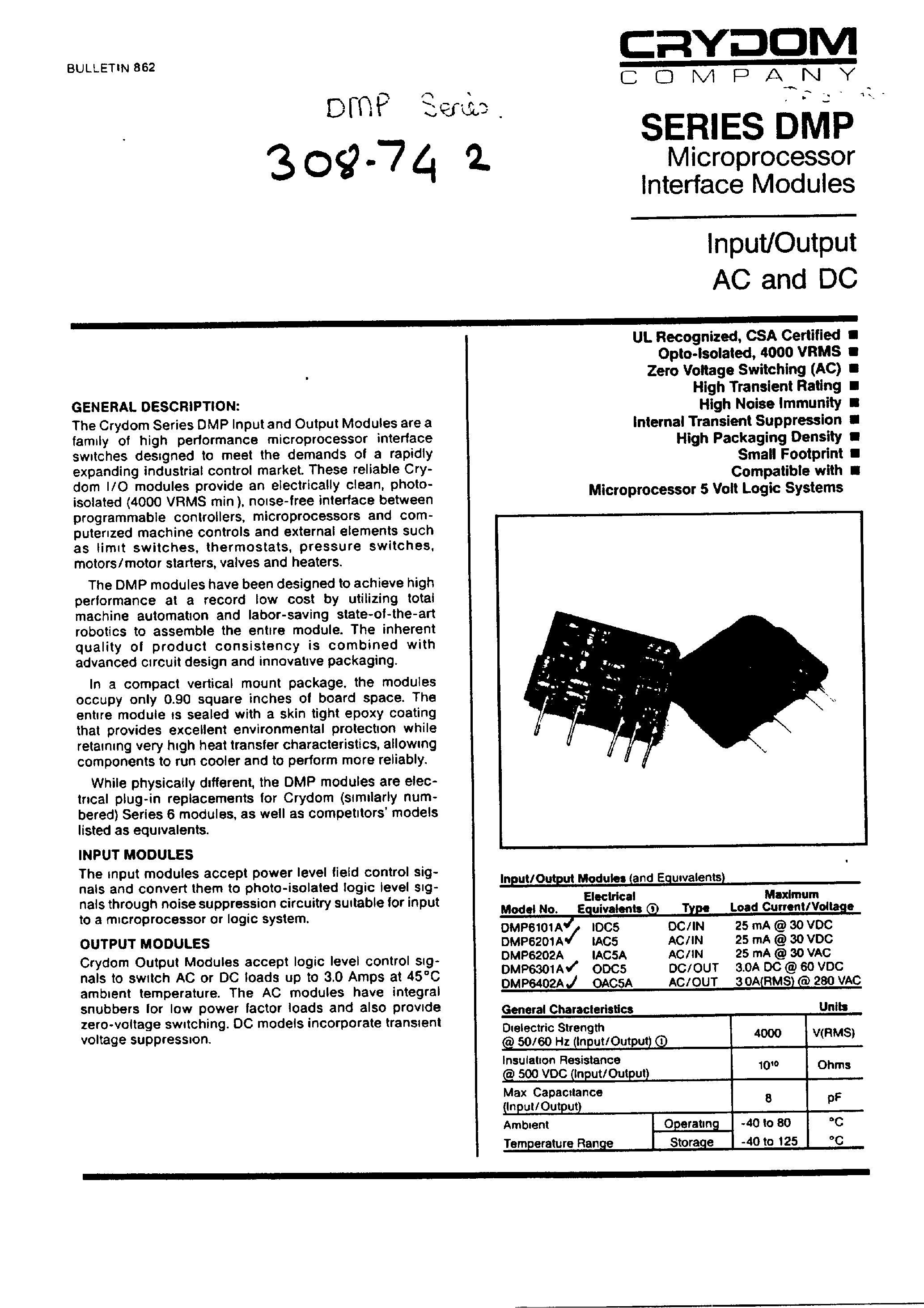Datasheet DMP6101A page 1 Datasheet DMP6101A - Input Module DMP 4-32v DC page 1
