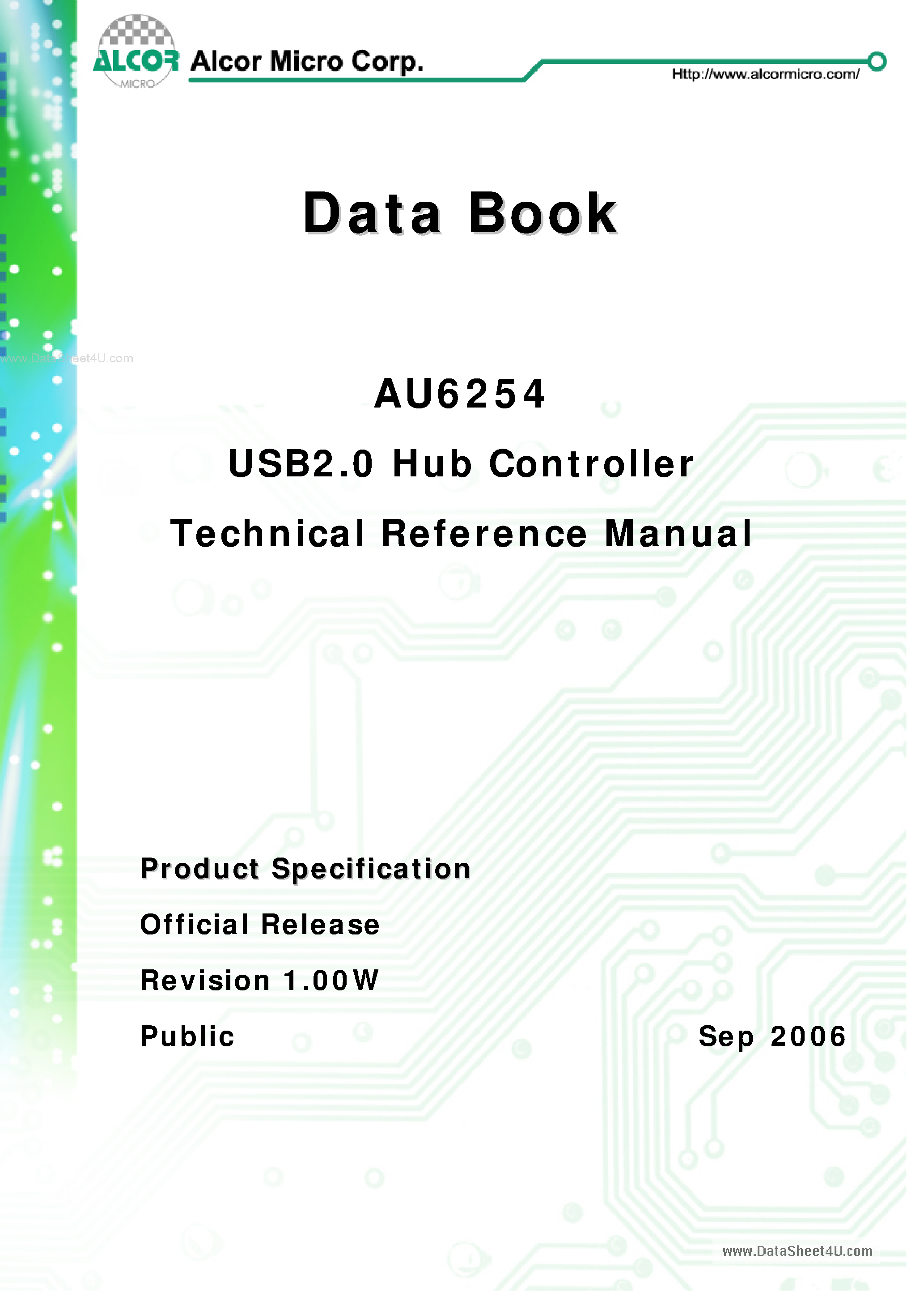 Datasheet AU6254 - USB2.0 Hub Controller page 1