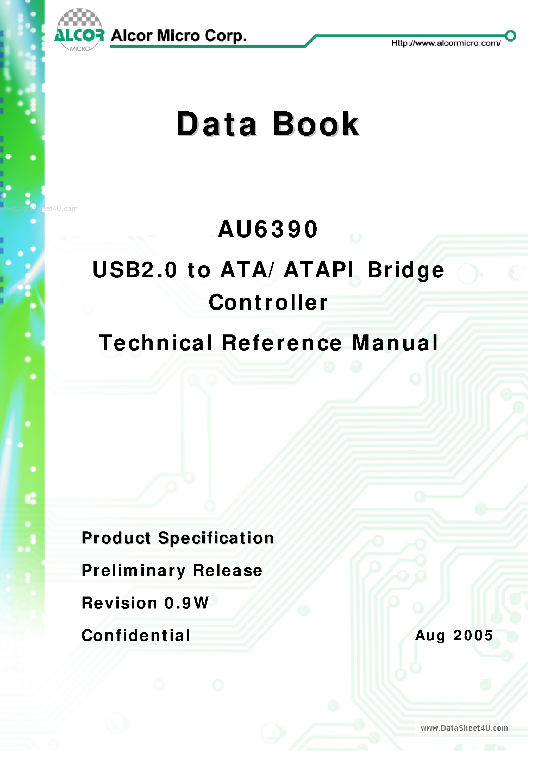 Datasheet AU6390 page 1 Datasheet AU6390 - USB2.0 to ATA/ATAPI Bridge Controller page 1