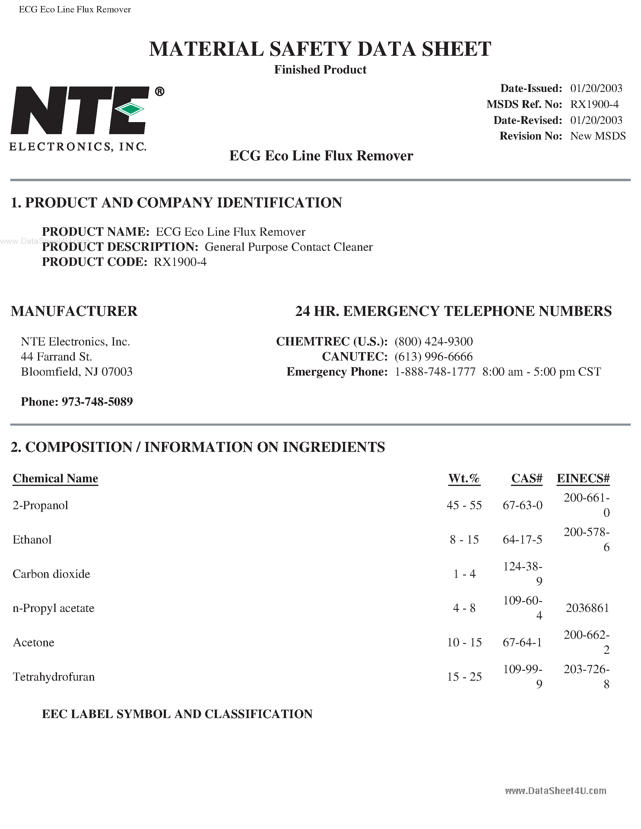 Datasheet RX1900-4 - ECG Eco Line Flux Remover page 1