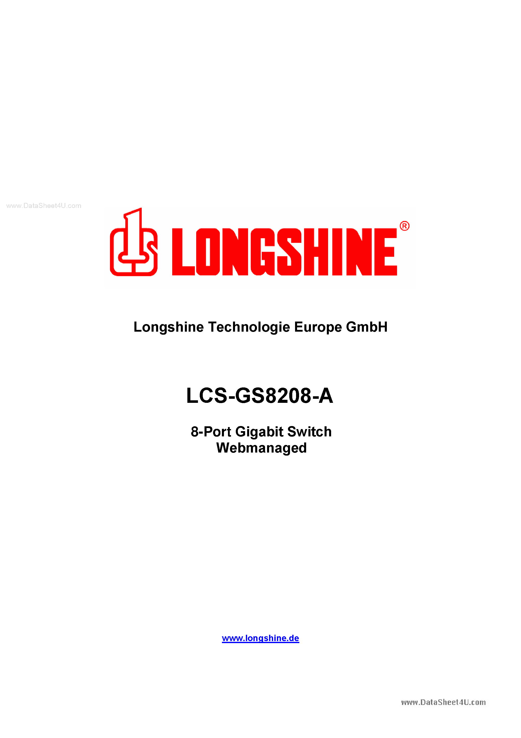 Datasheet LCS-GS8208-A - 8-Port Gigabit Switch Webmanaged page 1