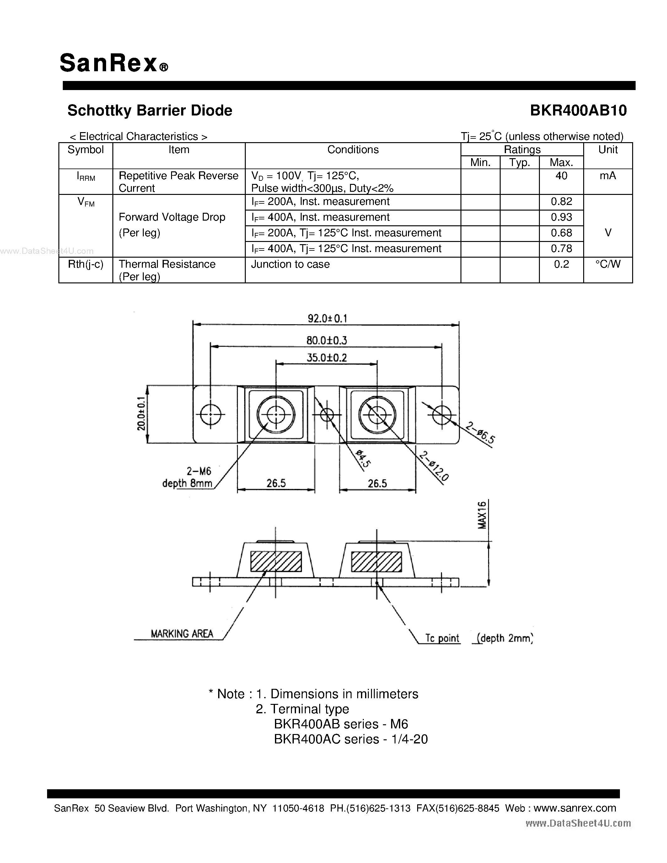 Datasheet BKR400AB10 page 2 Datasheet BKR400AB10 - Schottky Barrier Diode page 2