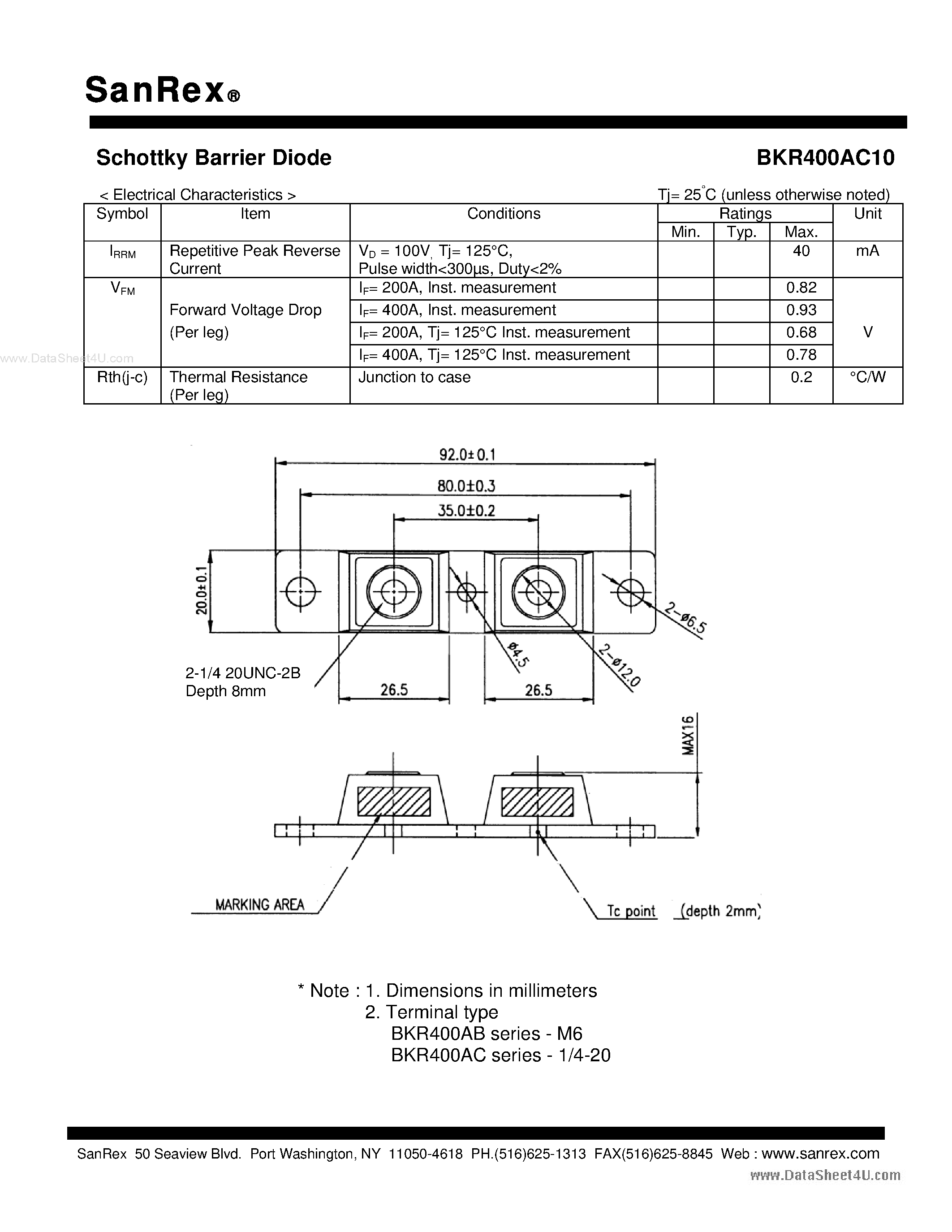 Datasheet BKR400AC10 page 2 Datasheet BKR400AC10 - Schottky Barrier Diode page 2