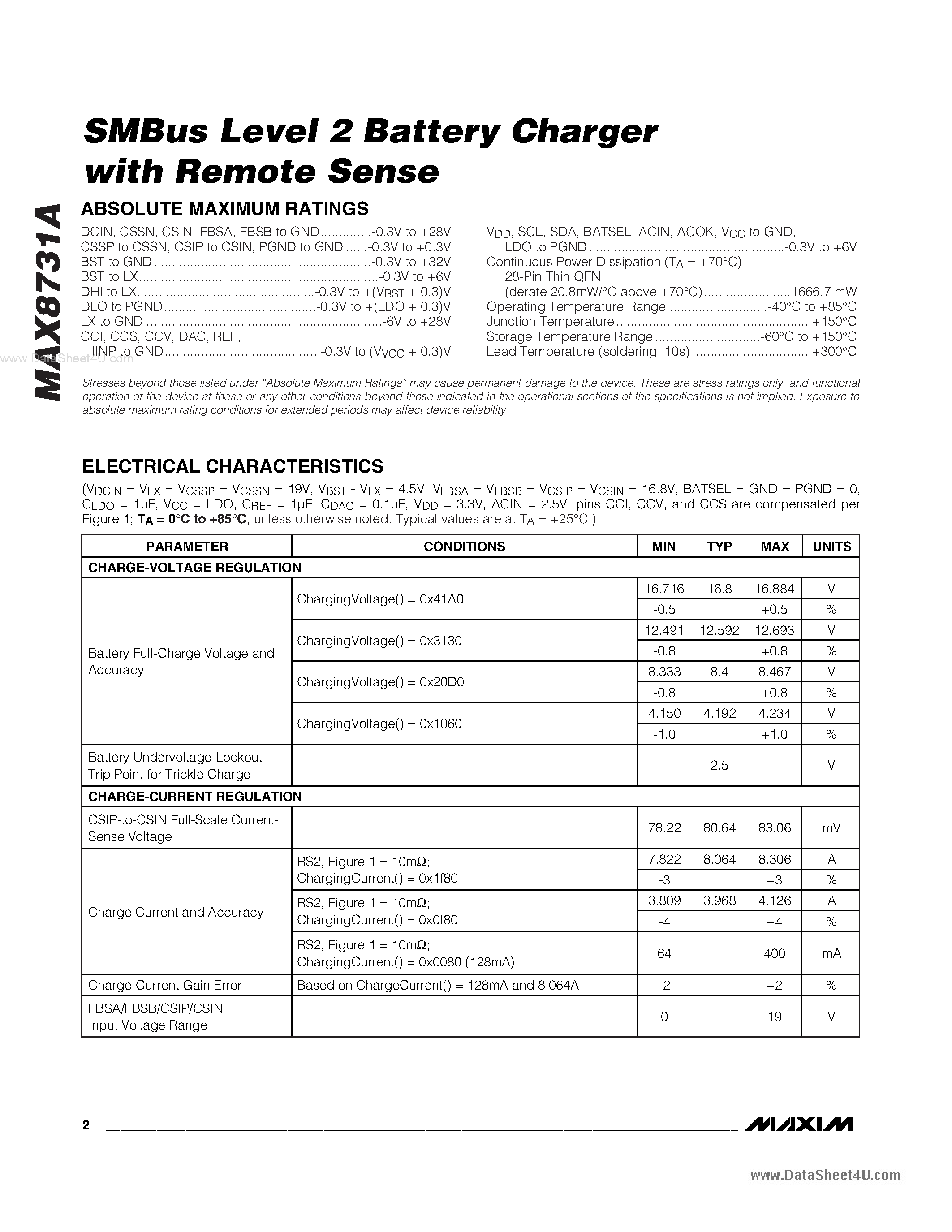 Даташит MAX8731A - SMBus Level 2 Battery Charger страница 2