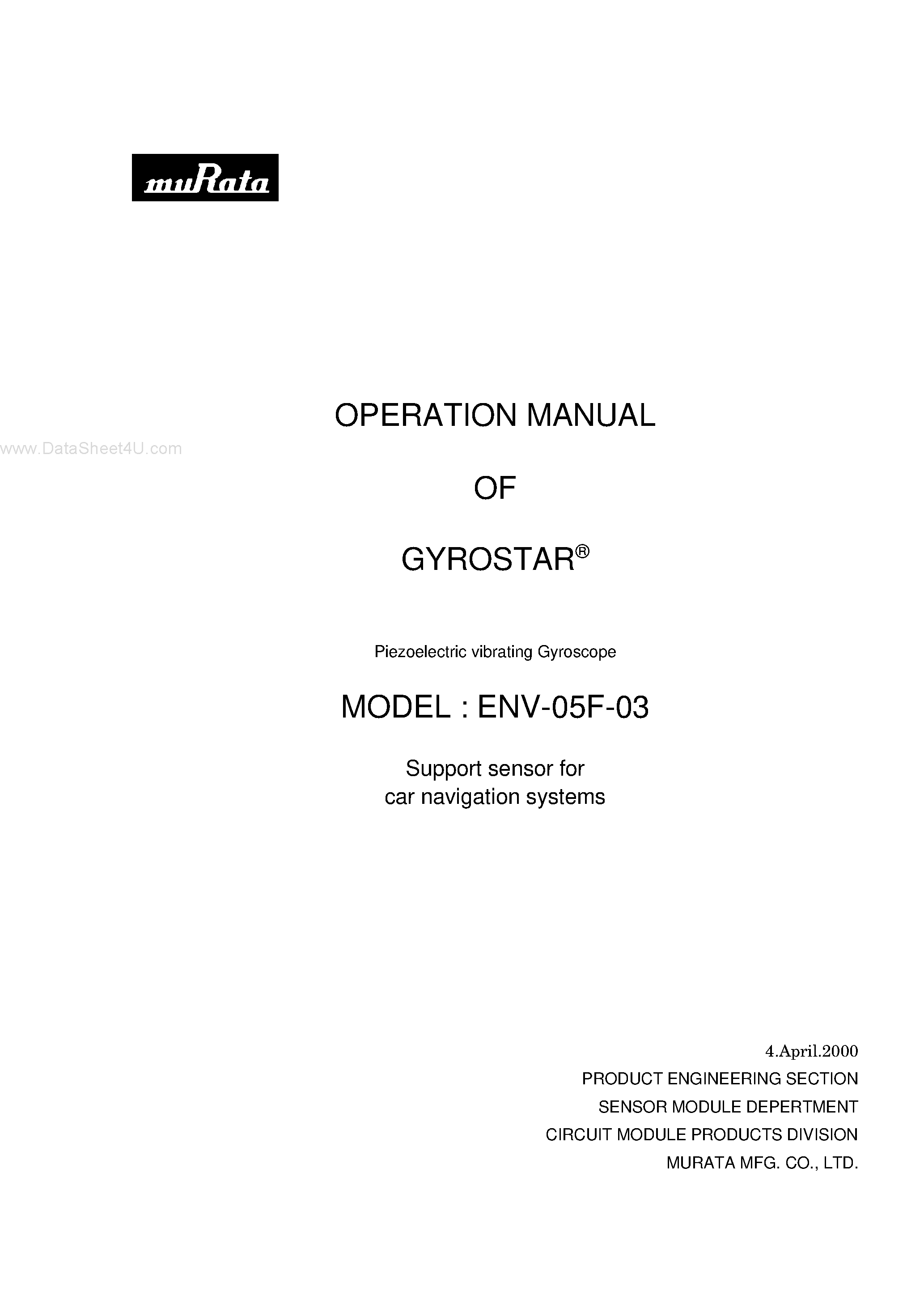 Даташит на микросхему ENV-05F-03 страница 1 Даташит ENV-05F-03 - Operation Manual страница 1