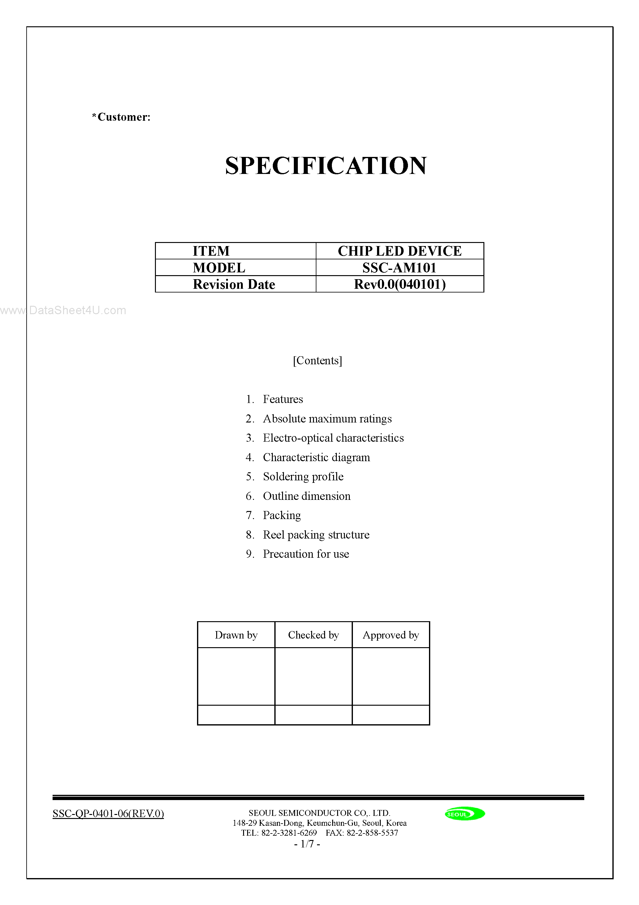 Datasheet SSC-AM101 page 1 Datasheet SSC-AM101 - CHIP LED DEVICE page 1