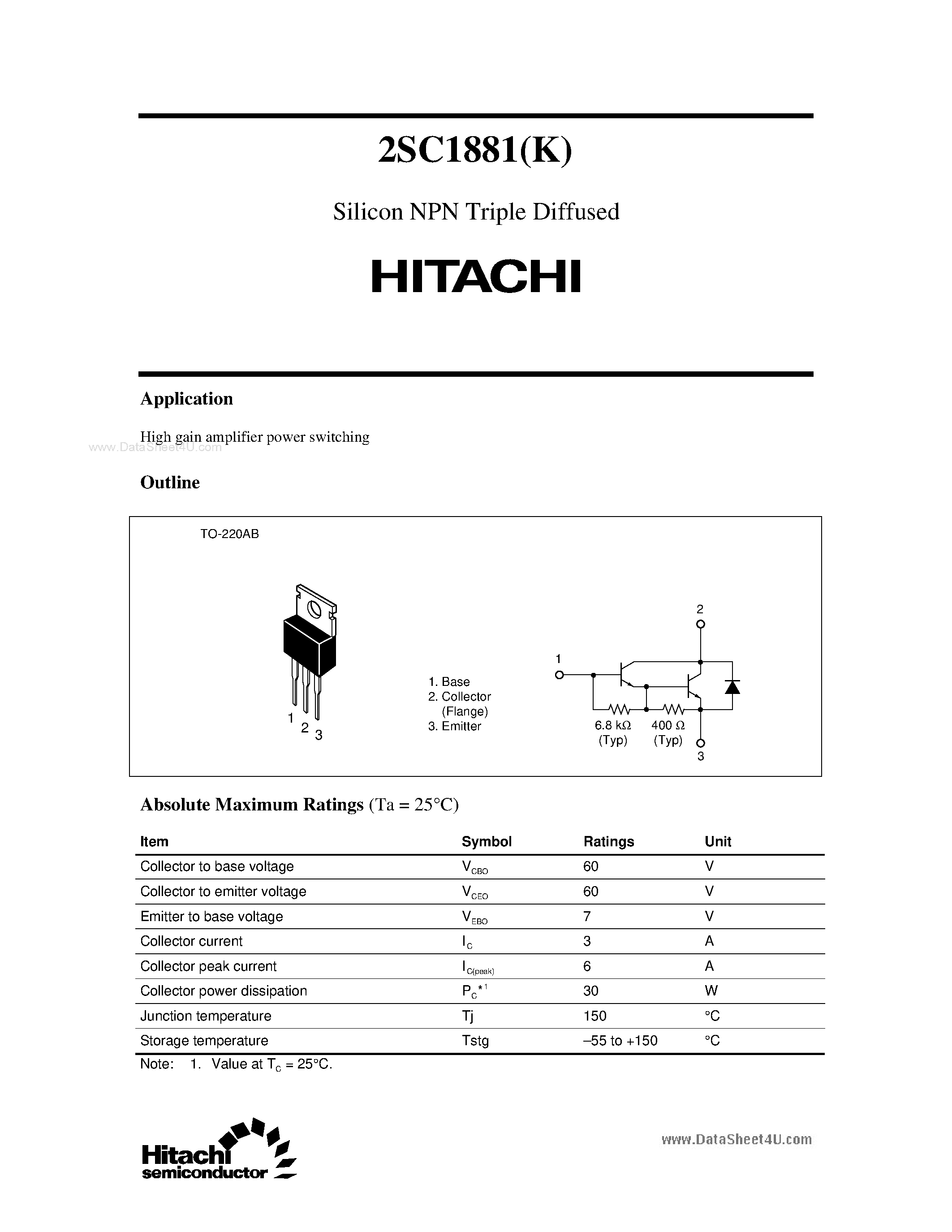 Даташит на микросхему C1881 страница 1 Даташит C1881 - Search -----> 2SC1881 страница 1