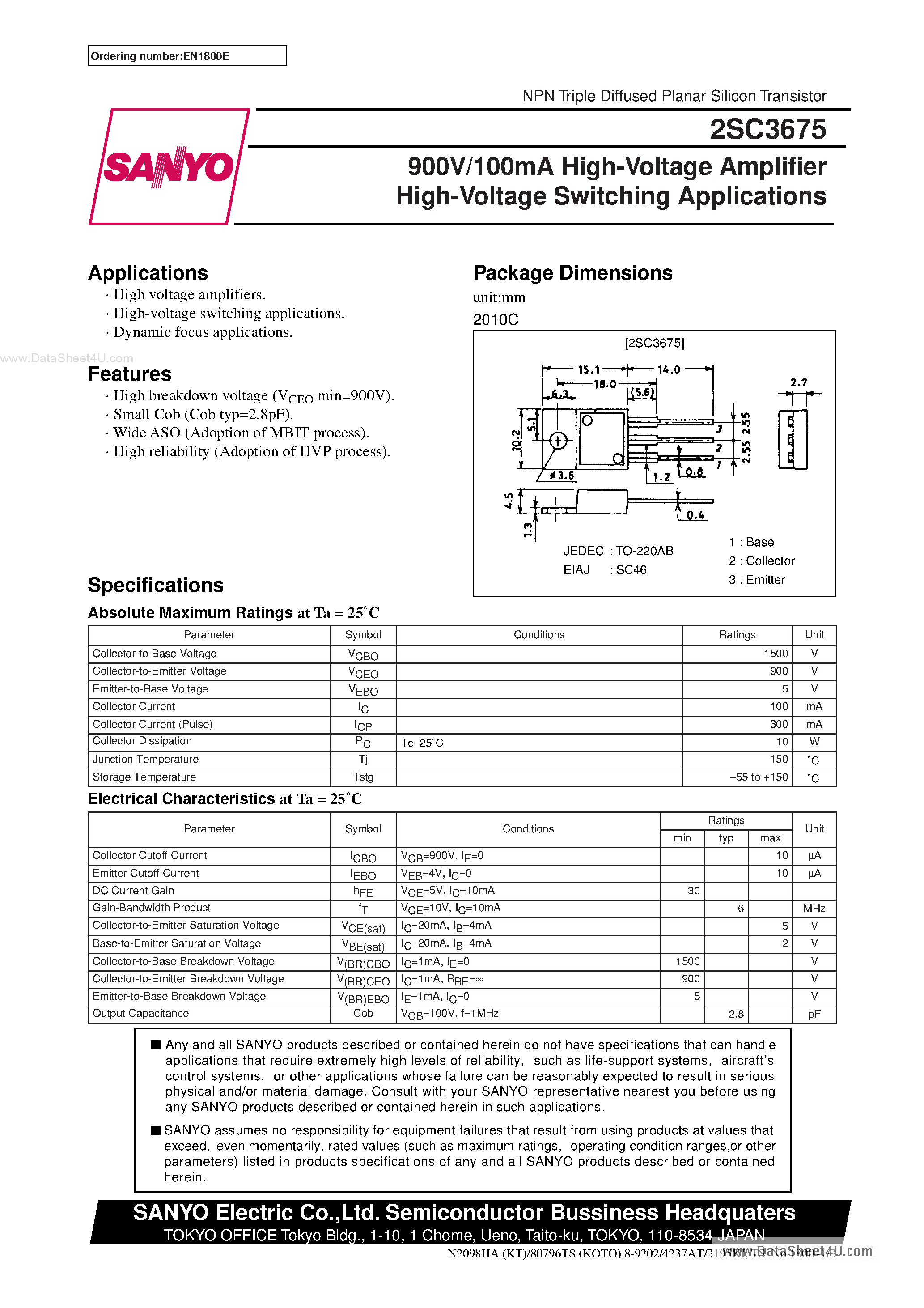 Datasheet C3675 page 1 Datasheet C3675 - Search -----> 2SC3675 page 1