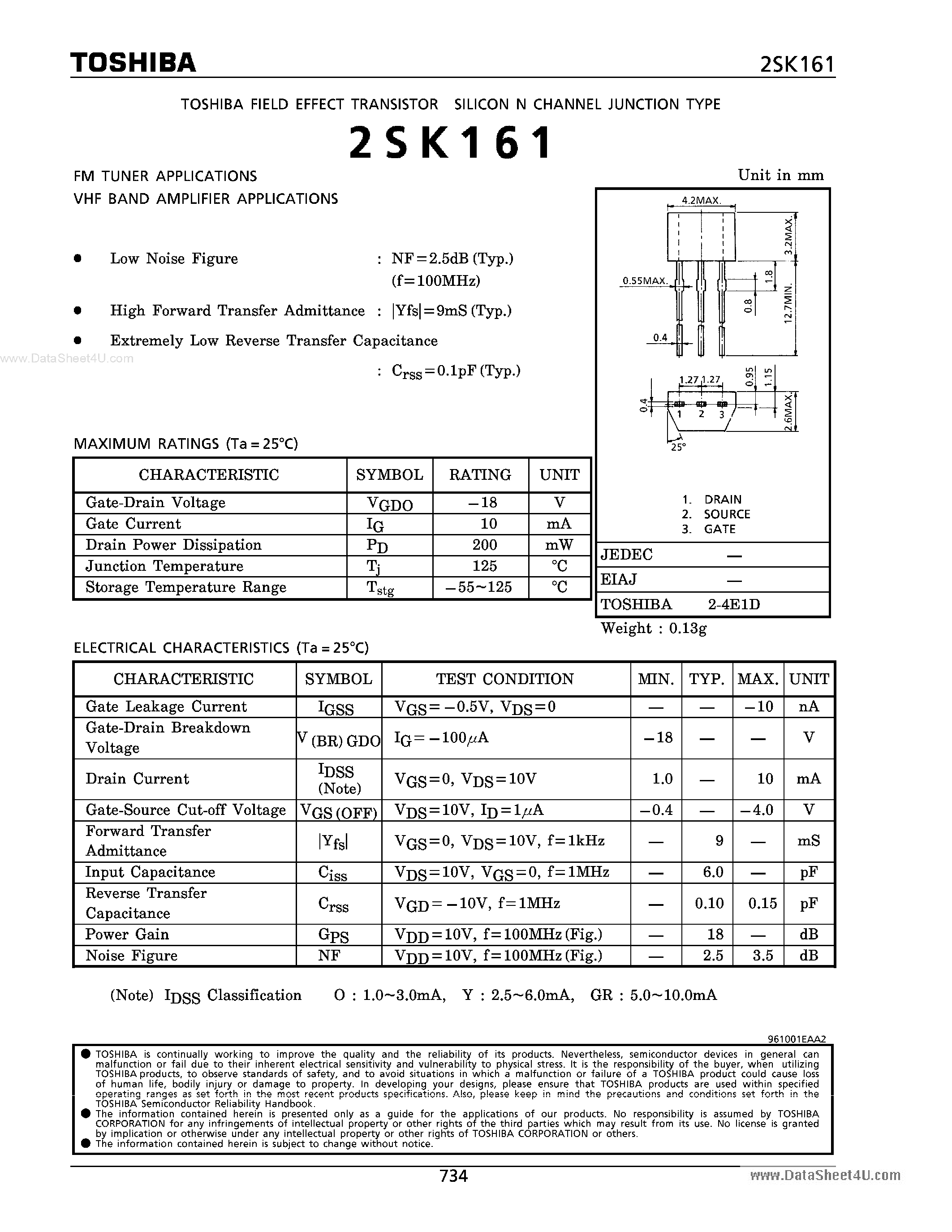 Datasheet K161 - Search -----> 2SK161 page 1