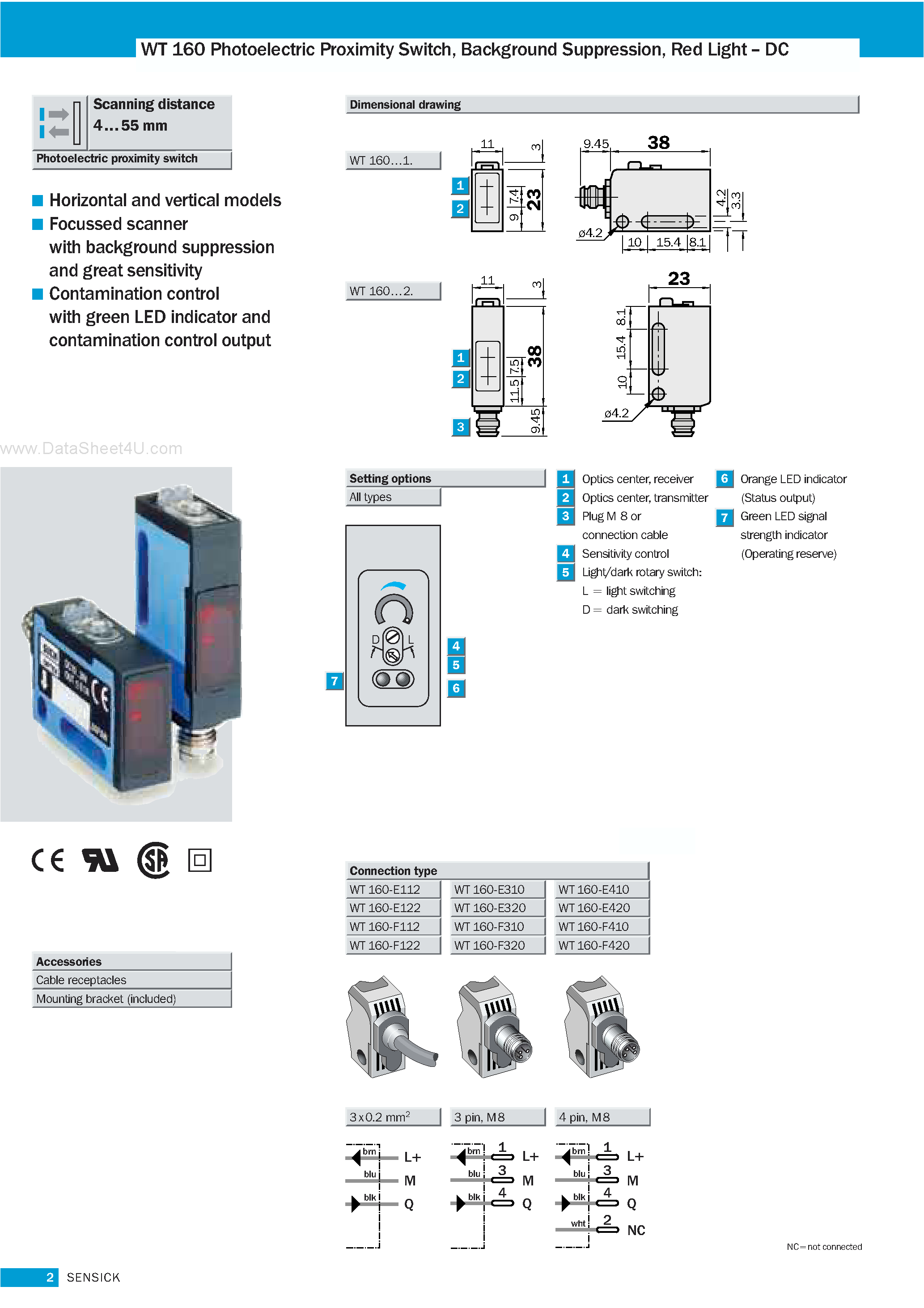 Datasheet WT160 - Photoelectric Proximity Switch page 1