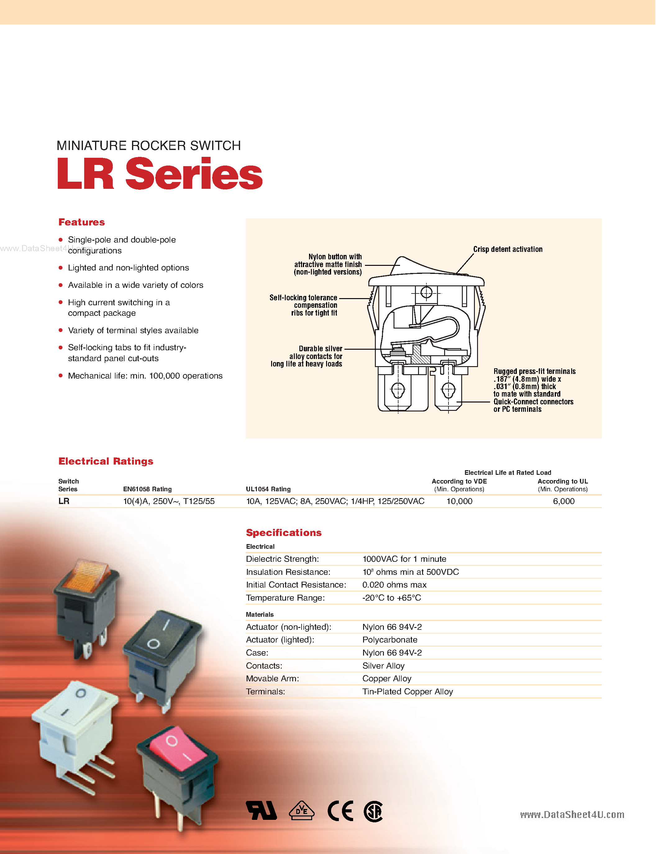 Datasheet LRA22H2xBRxN page 1 Datasheet LRA22H2xBRxN - Miniature Rocker Switch page 1
