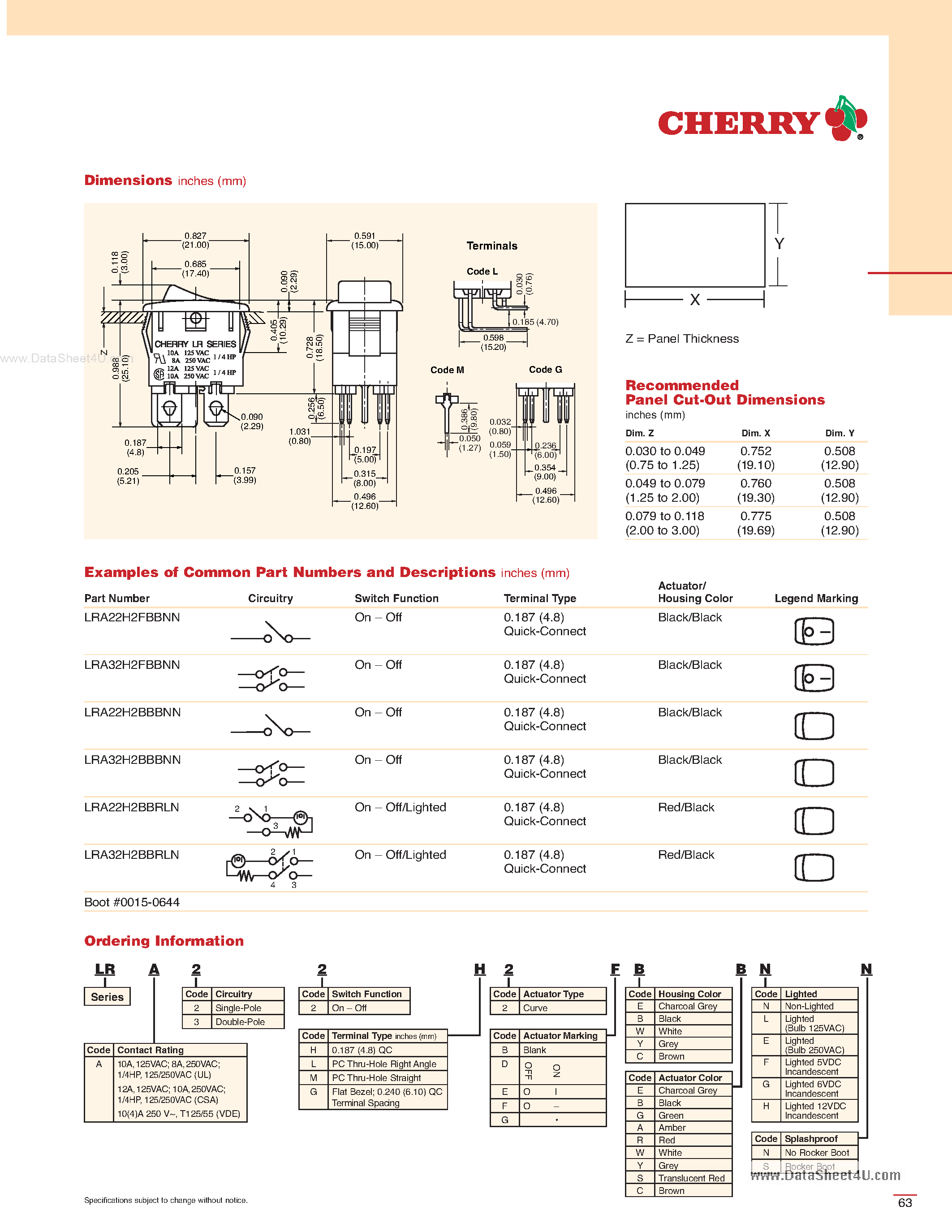 Datasheet LRA22H2xBRxN page 2 Datasheet LRA22H2xBRxN - Miniature Rocker Switch page 2