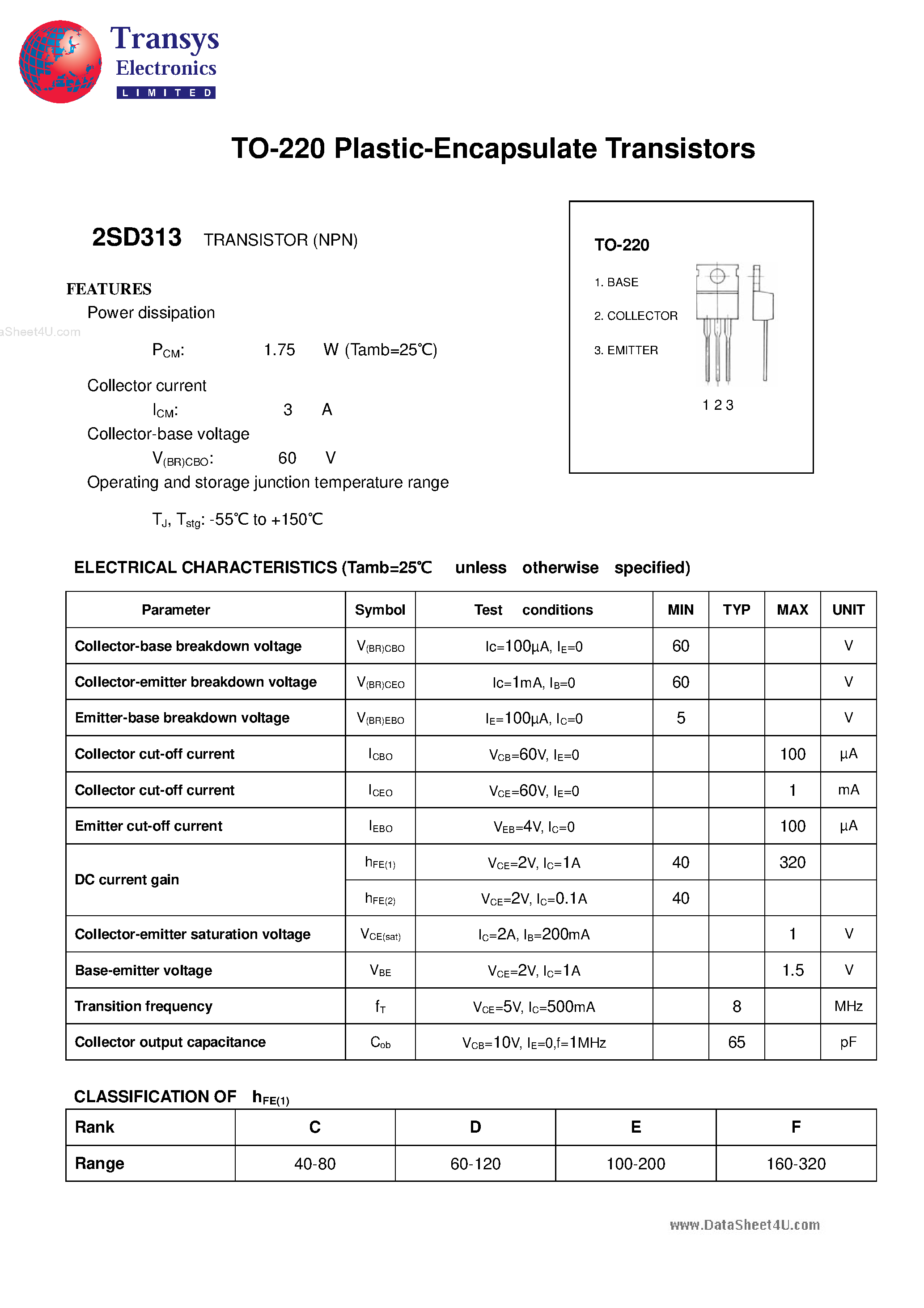 Даташит 2SD313 - Plastic-Encapsulate Transistors страница 1