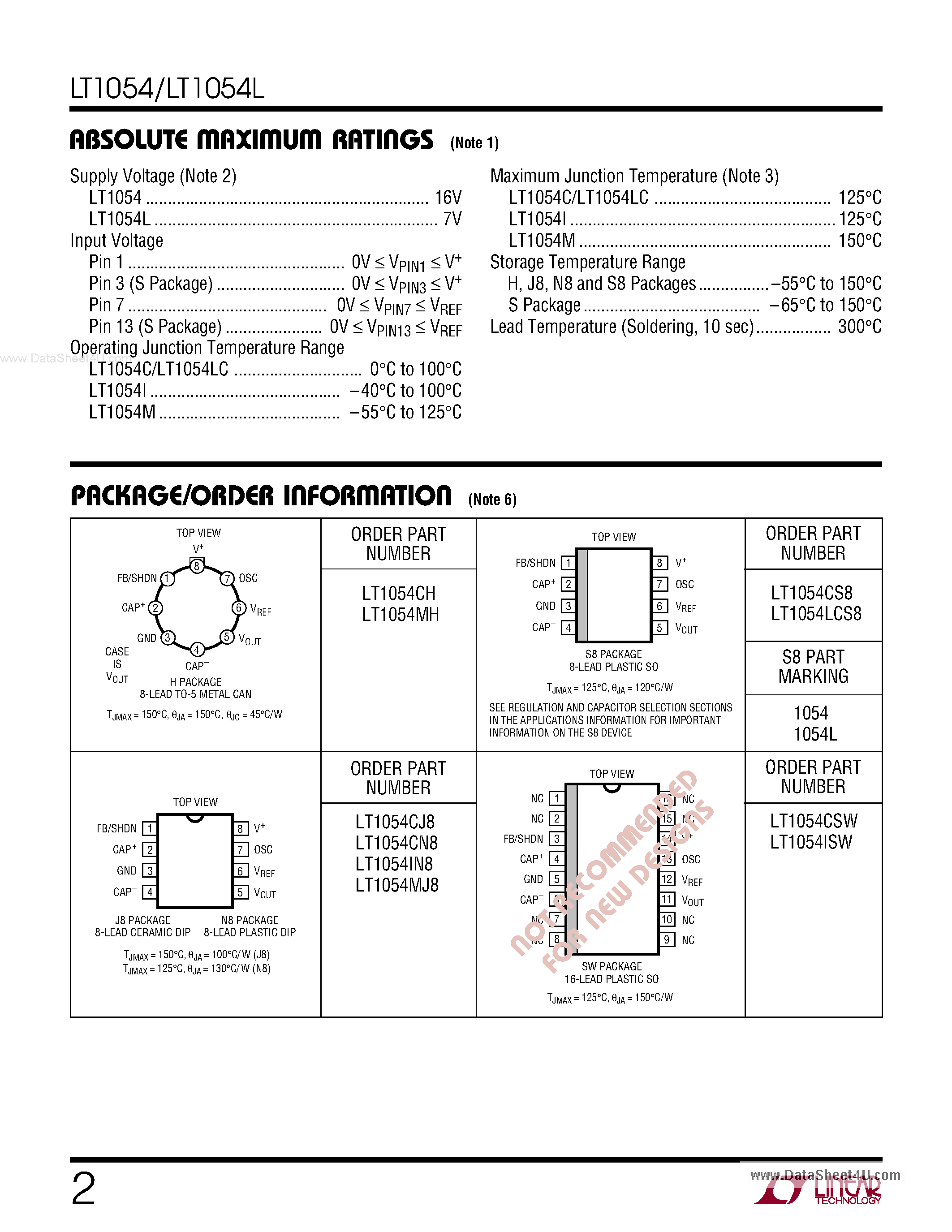 Datasheet LTC1054 page 2 Datasheet LTC1054 - Switched Capacitor Voltage Converter page 2
