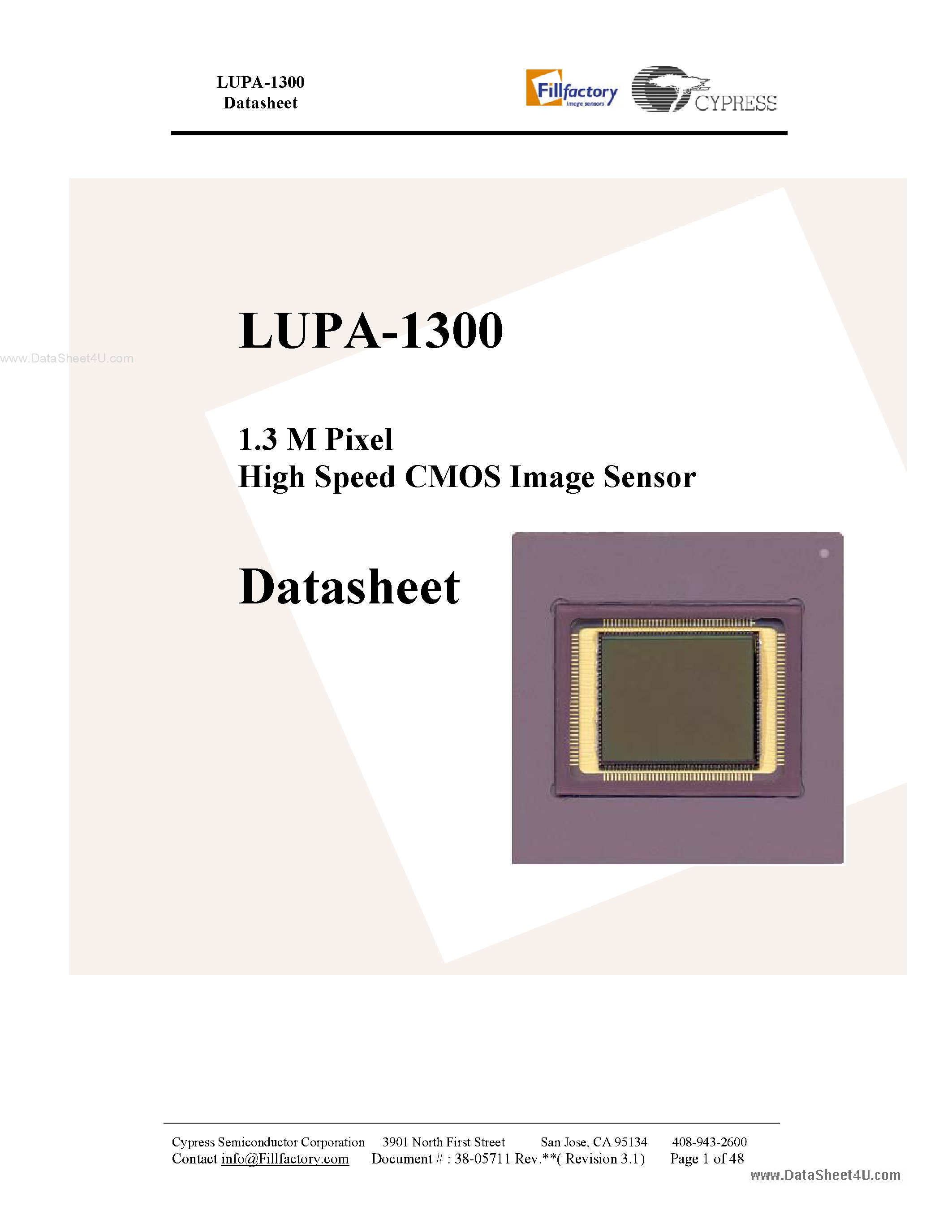 Datasheet LUPA-1300 - 1.3 M Pixel High Speed CMOS Image Sensor page 1