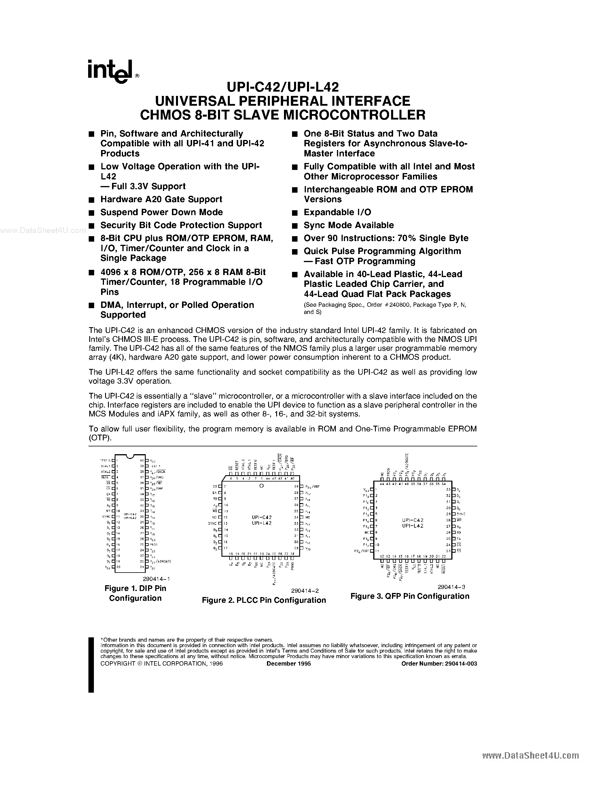 Datasheet N80C42 - UNIVERSAL PERIPHERAL INTERFACE CHMOS 8-BIT SLAVE MICROCONTROLLER page 1