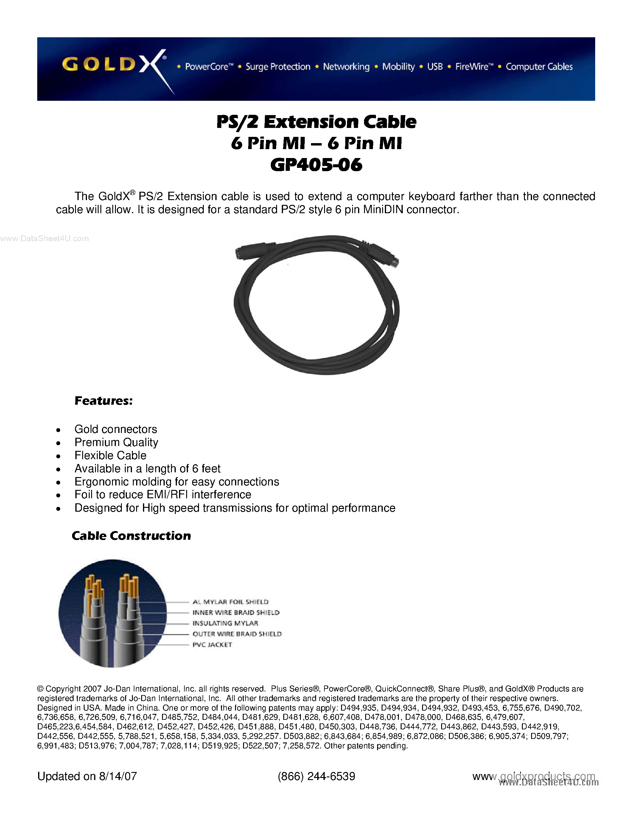 Даташит на микросхему GP405-06 страница 1 Даташит GP405-06 - PS/2 Extension Cable страница 1