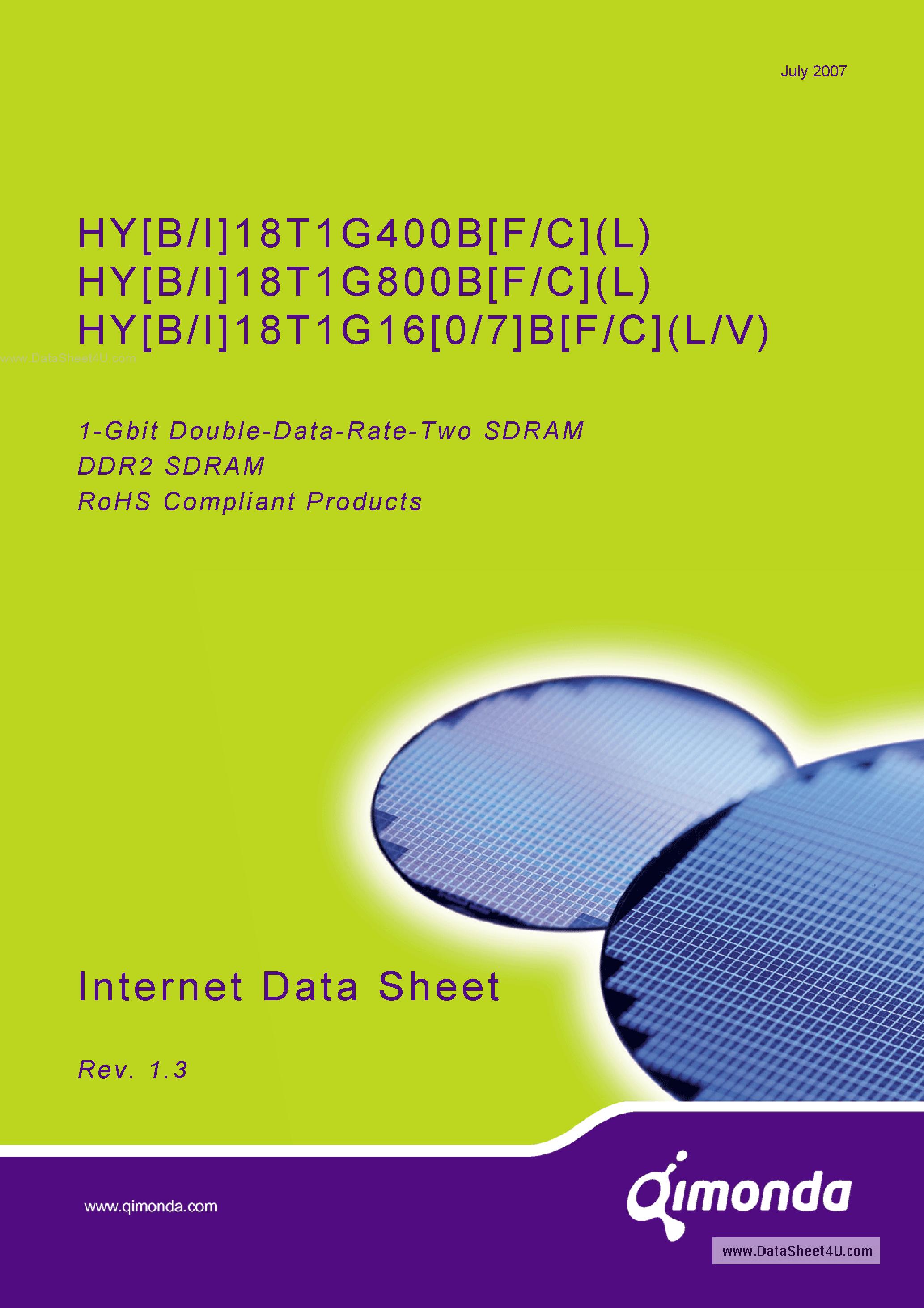 Даташит на микросхему HYI18T1G160B страница 1 Даташит HYI18T1G160B - 1-Gbit Double-Data-Rate-Two SDRAM страница 1