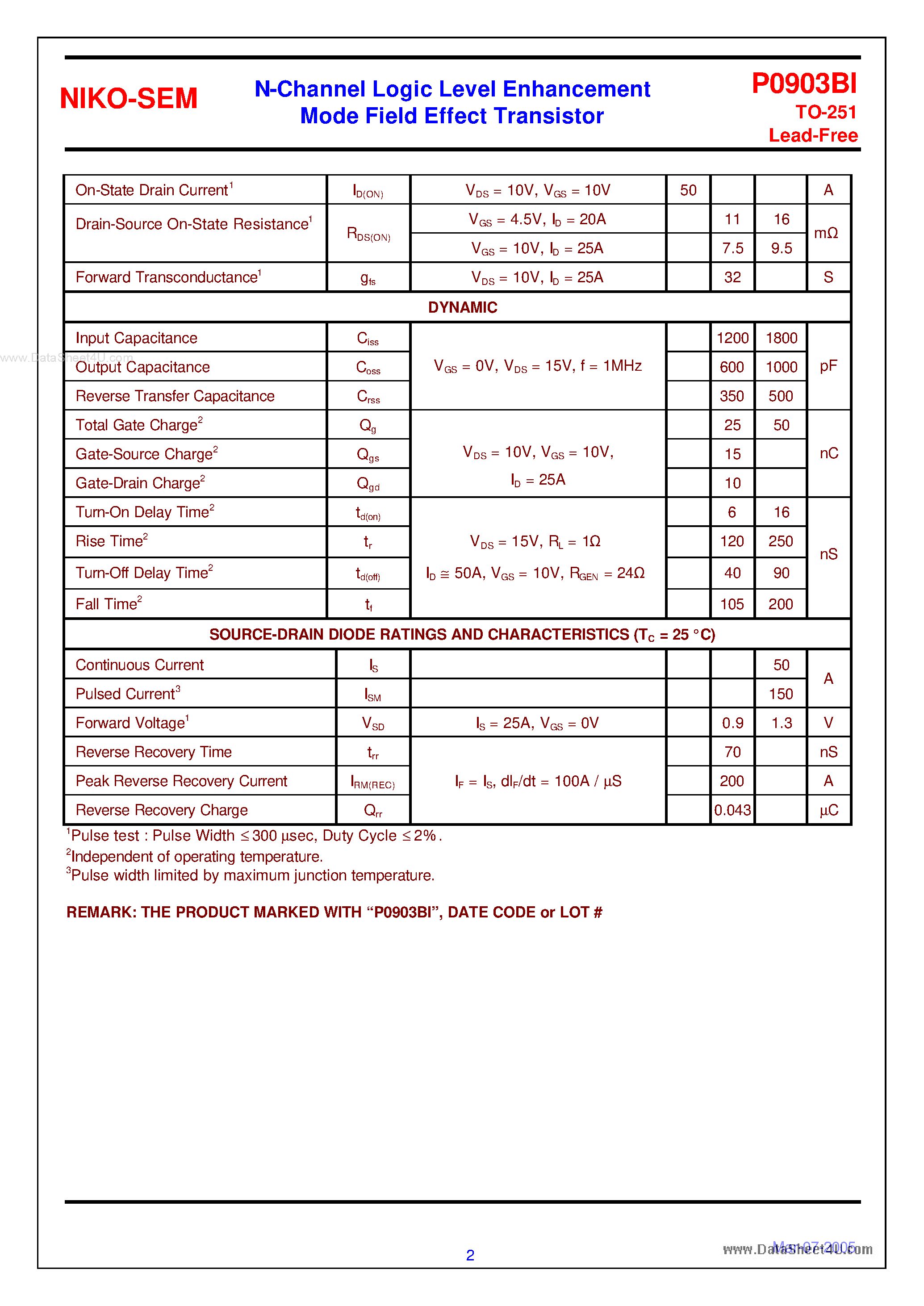 Datasheet P0903BI - N-Channel Logic Level Enhancement Mode Field Effect Transistor page 2