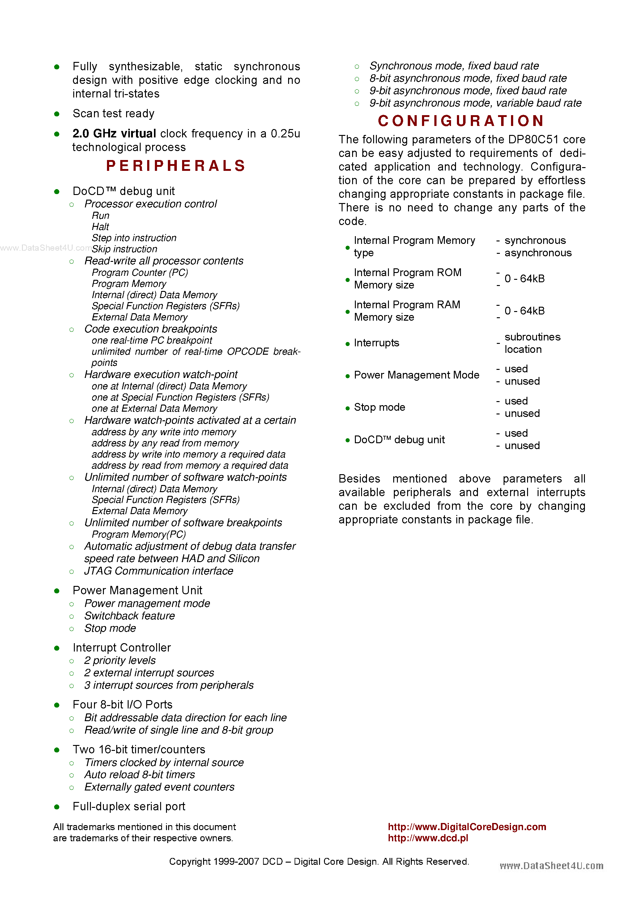 Datasheet DP80C51 - Pipelined High Performance 8-bit Microcontroller page 2