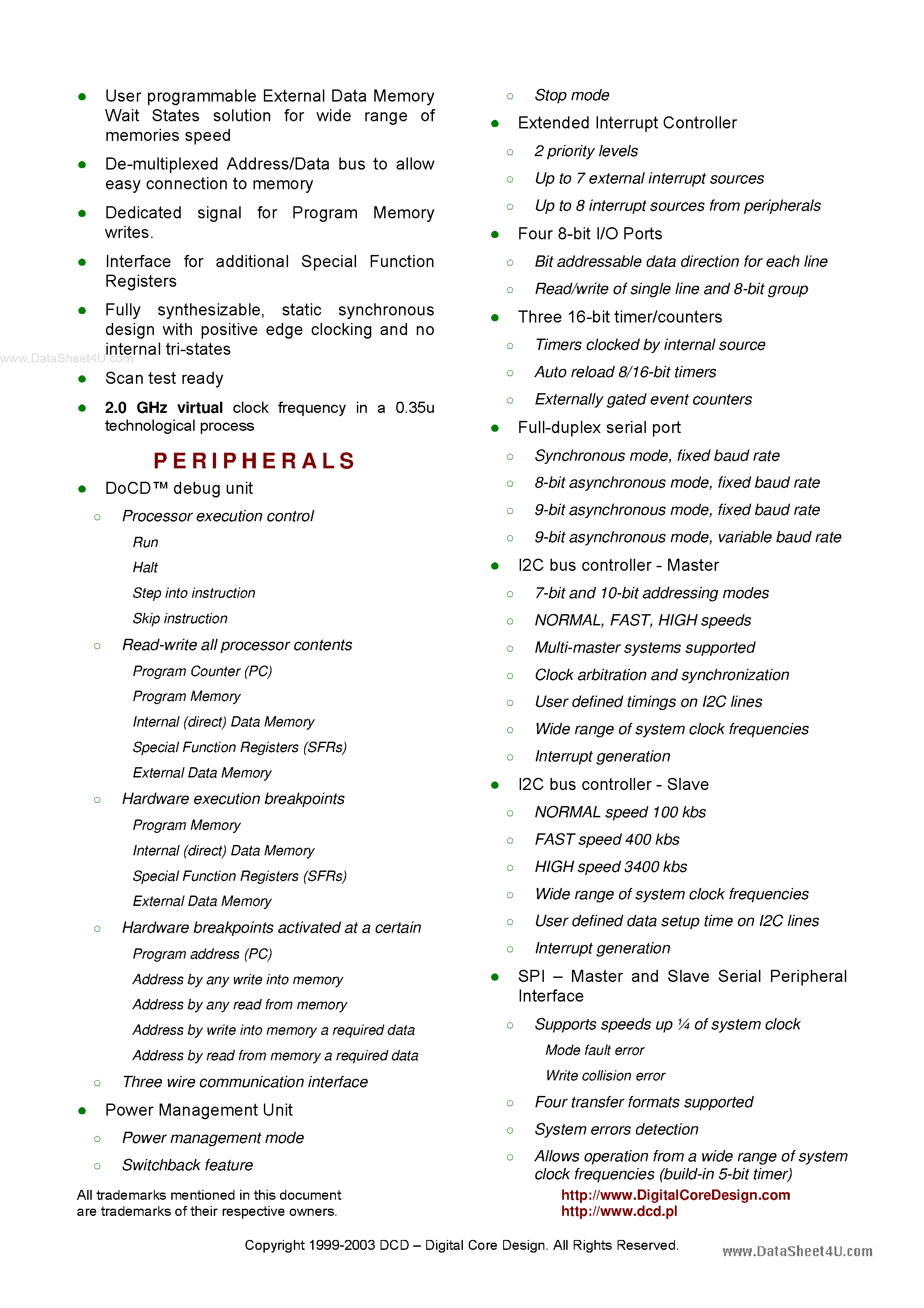 Datasheet DP80390XP - Pipelined High Performance 8-bit Microcontroller page 2