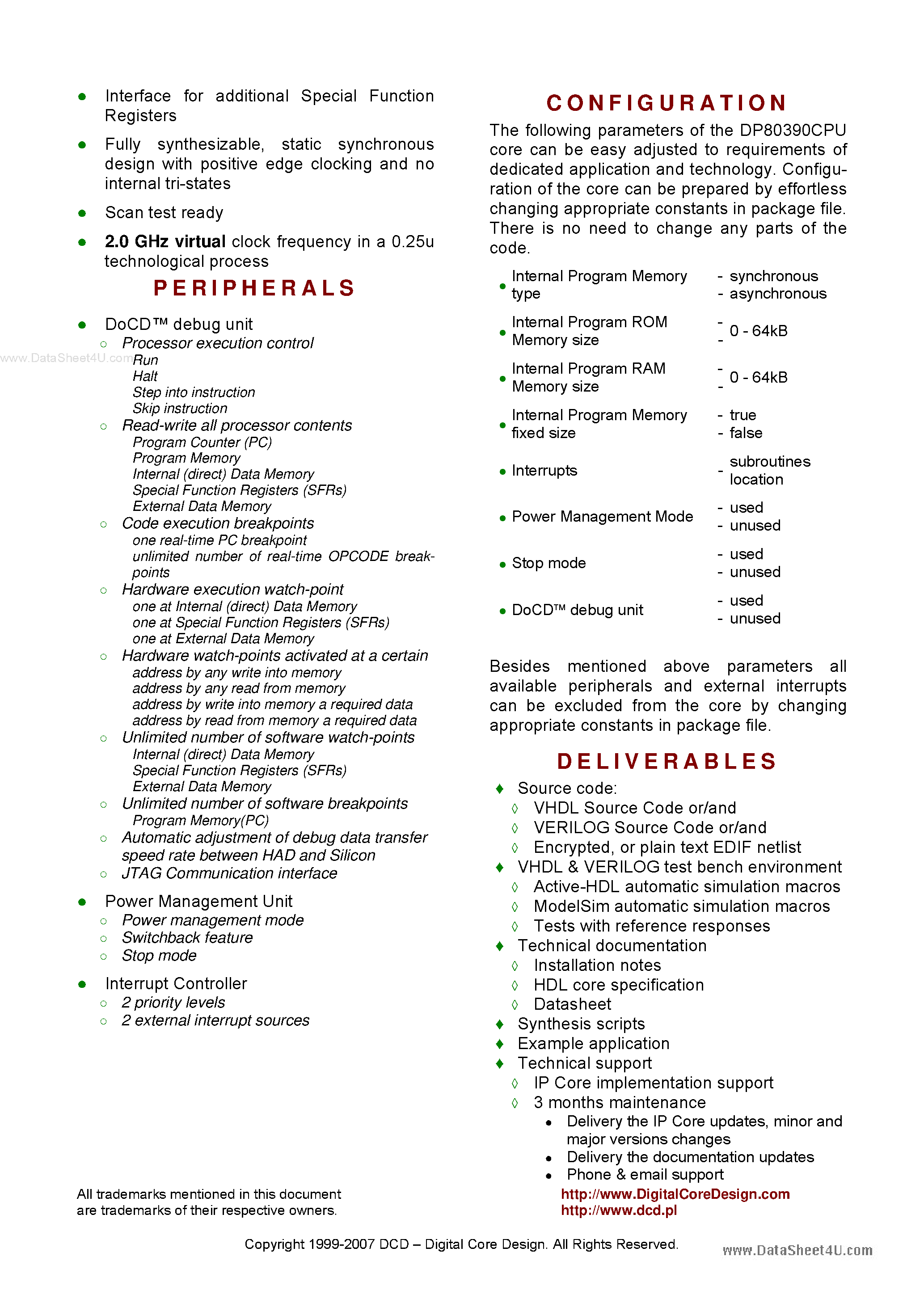 Datasheet DP80390CPU - Pipelined High Performance 8-bit Microcontroller page 2