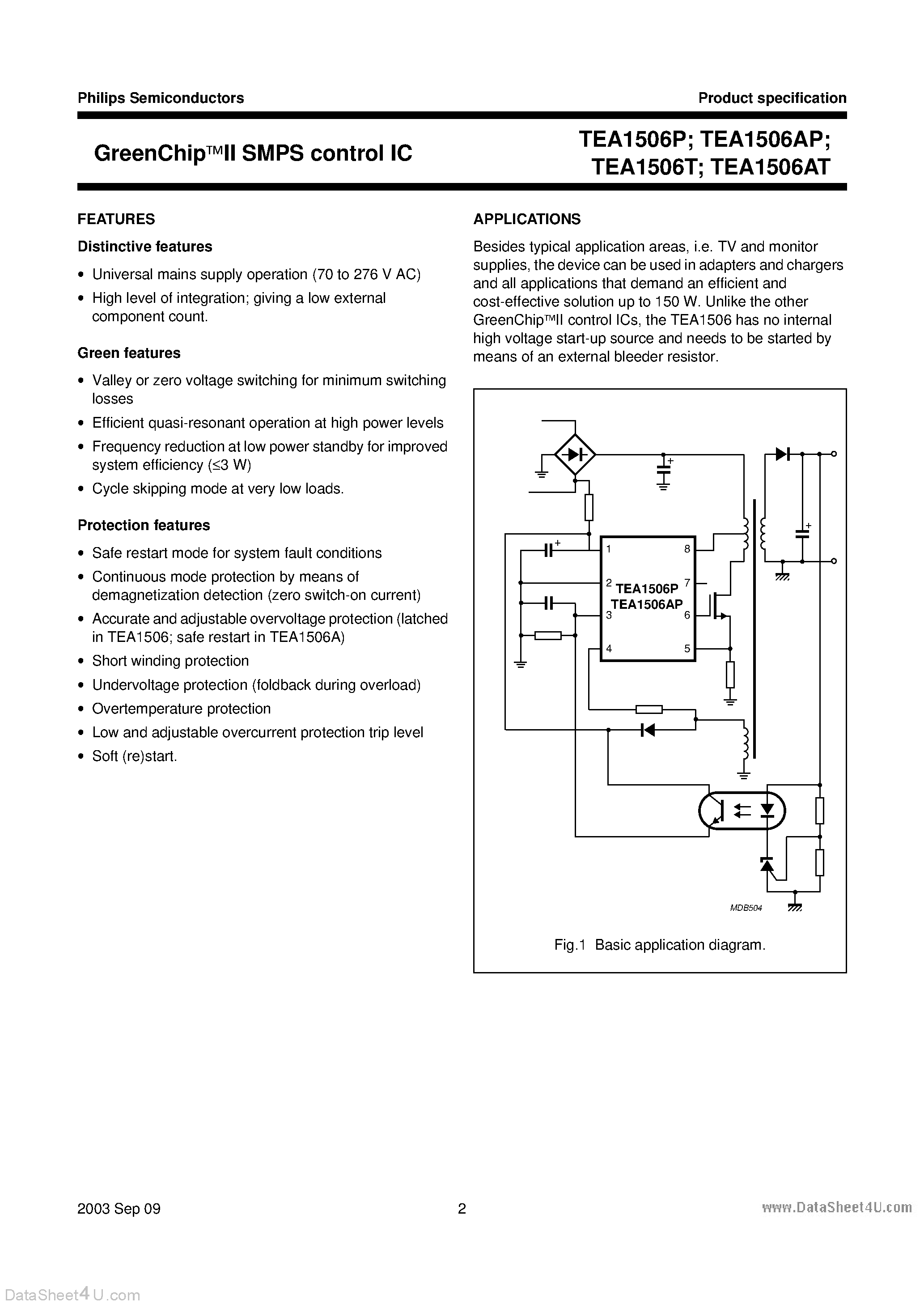 Даташит на микросхему TEA1506 страница 2 Даташит TEA1506 - GreenChip SMPS control IC страница 2