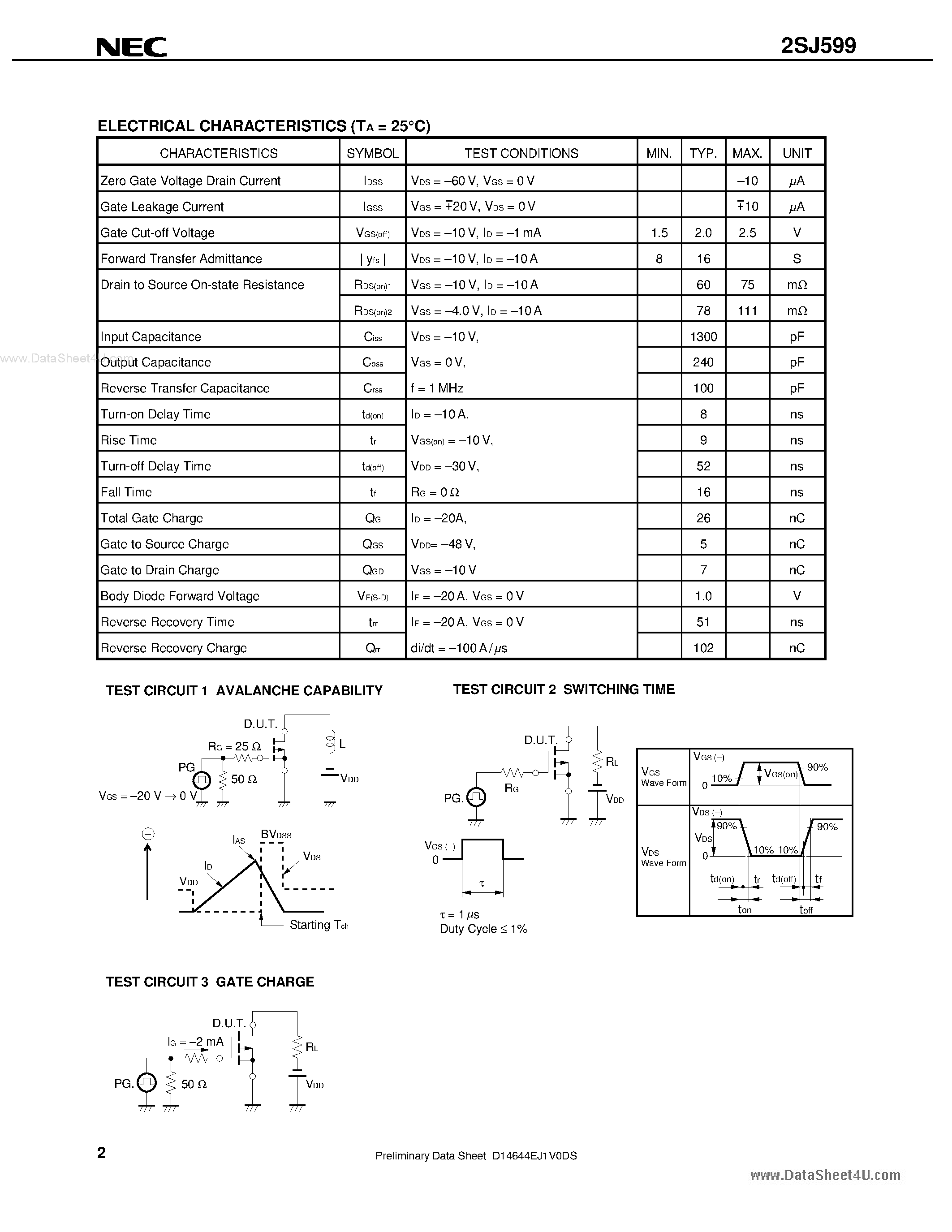 Datasheet 2SJ599 - SWITCHING P-CHANNEL POWER MOS FET page 2