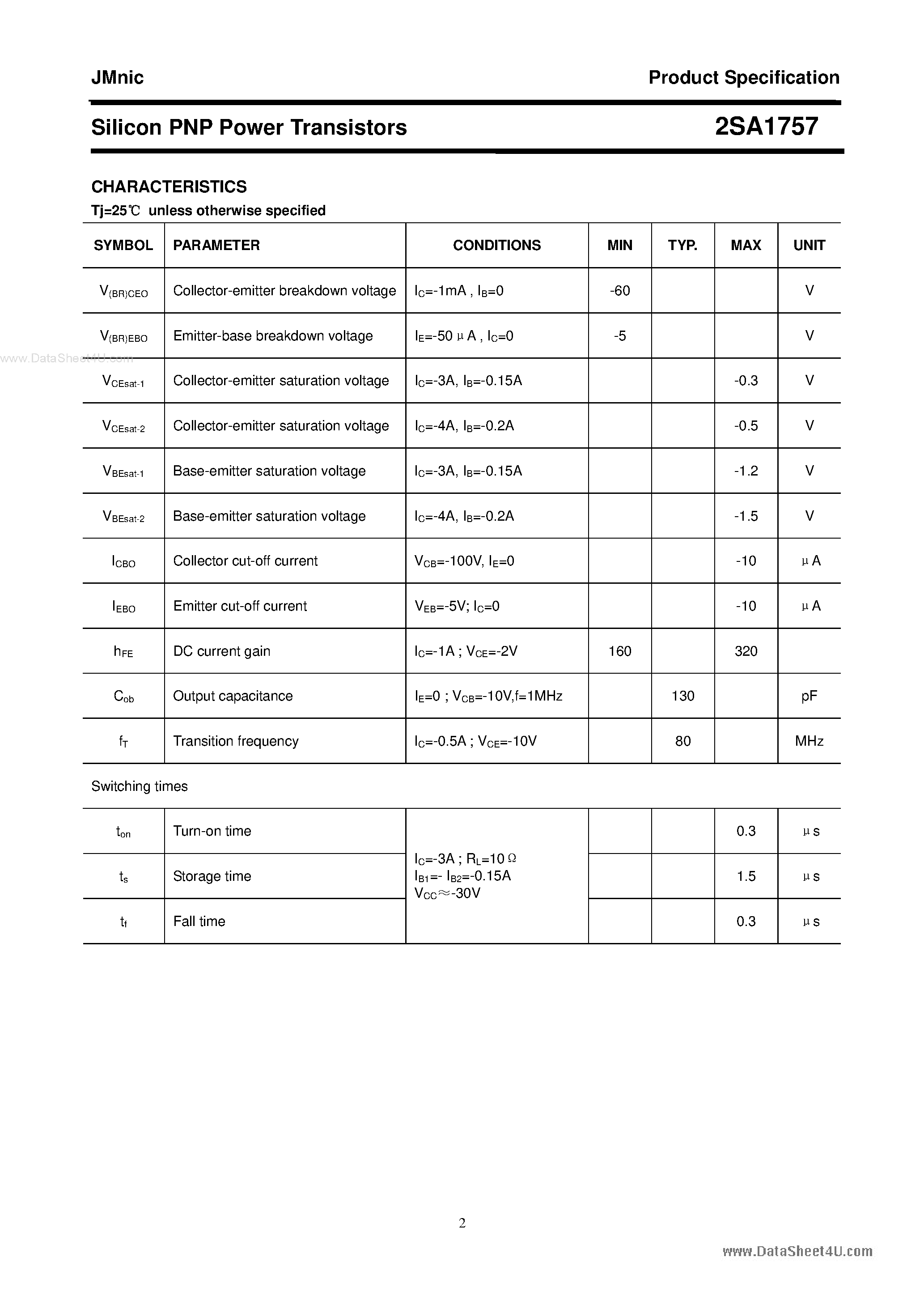 Datasheet 2SA1757 - Silicon PNP Power Transistor page 2
