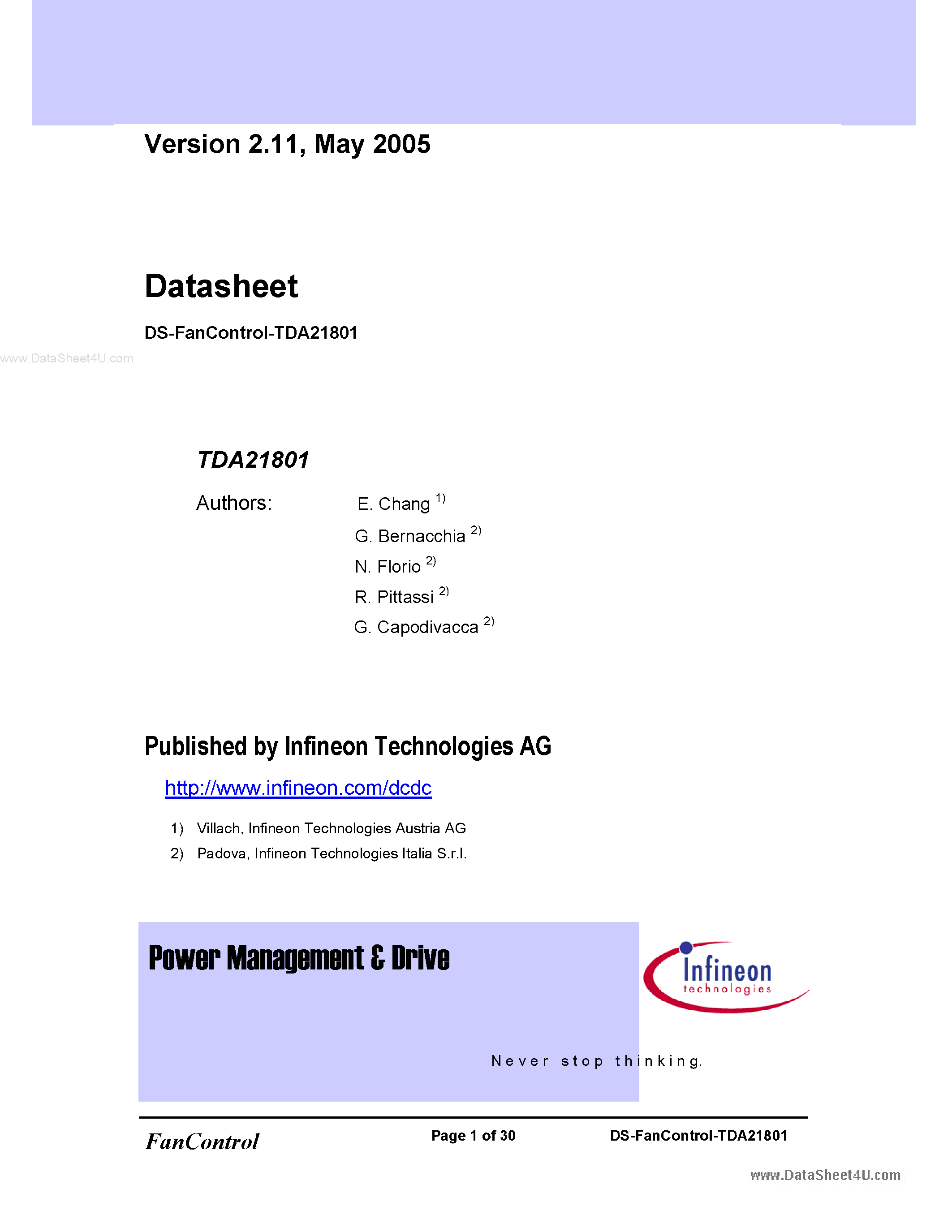 Datasheet TDA21801 - Low Cost Fan Speed Controller page 1