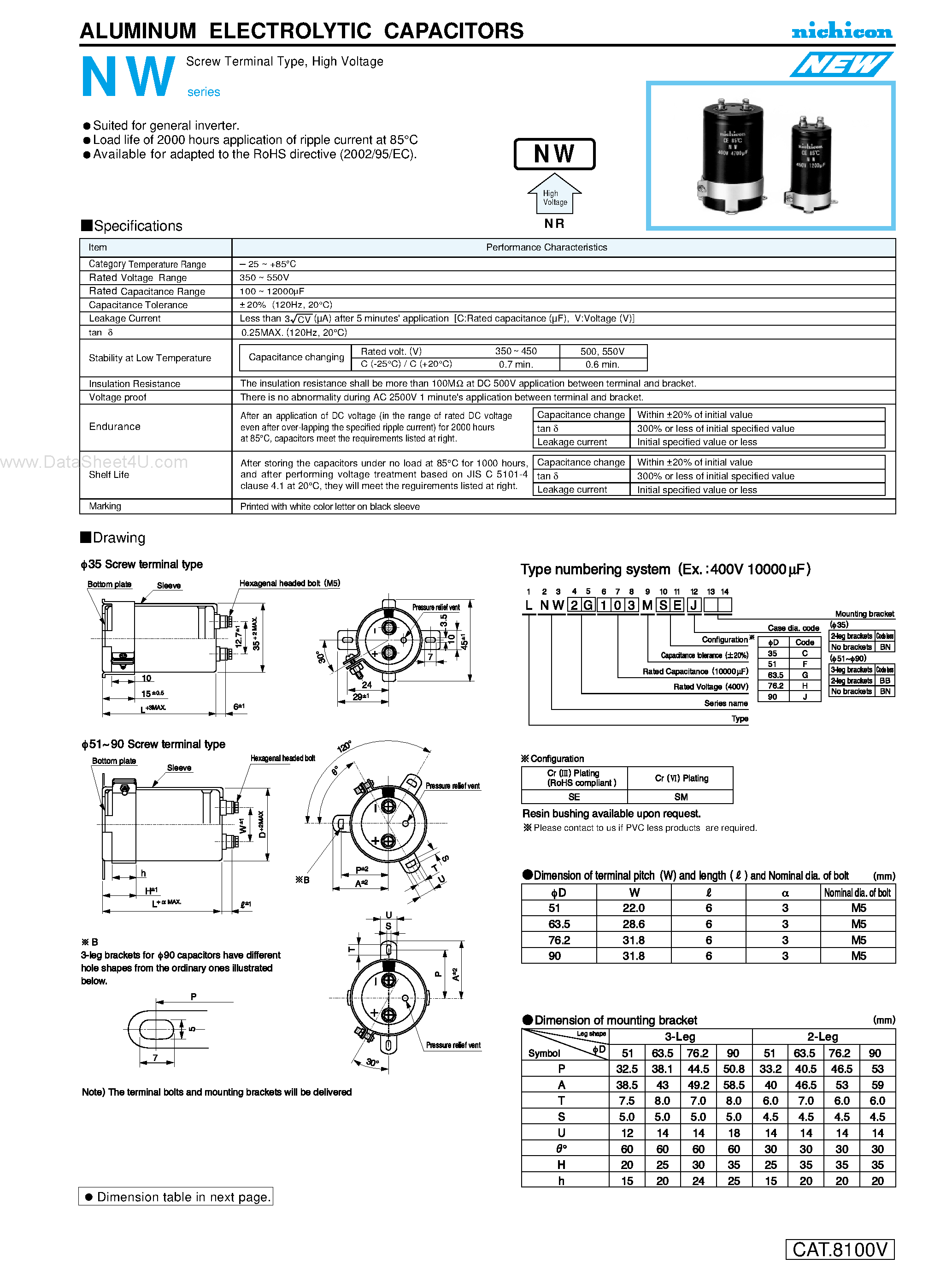 Datasheet LNW2Gxxxx - ALUMINUM ELECTROLYTIC CAPACITORS page 1